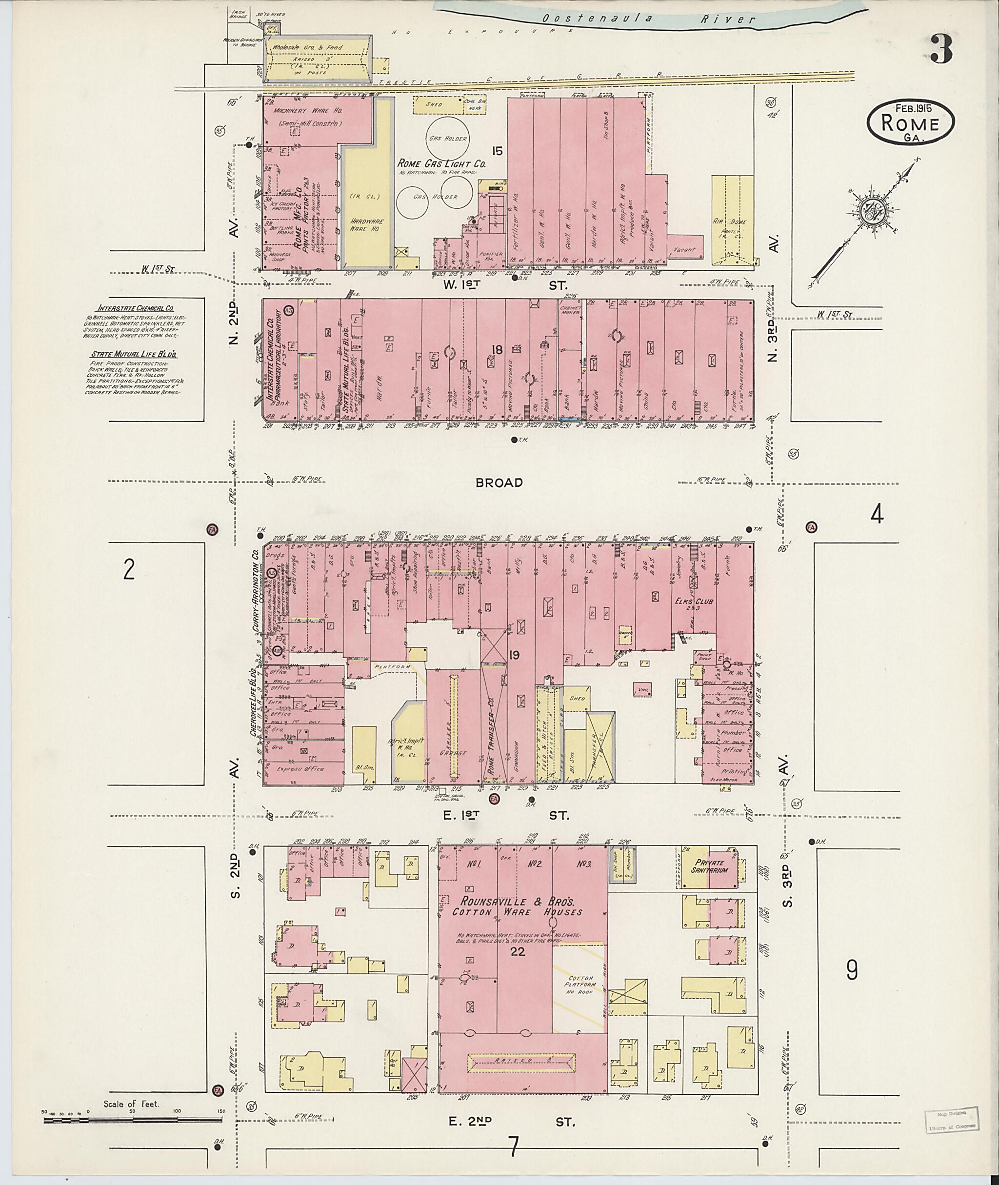 This old map of Rome, Floyd County, Georgia was created by Sanborn Map Company in 1915
