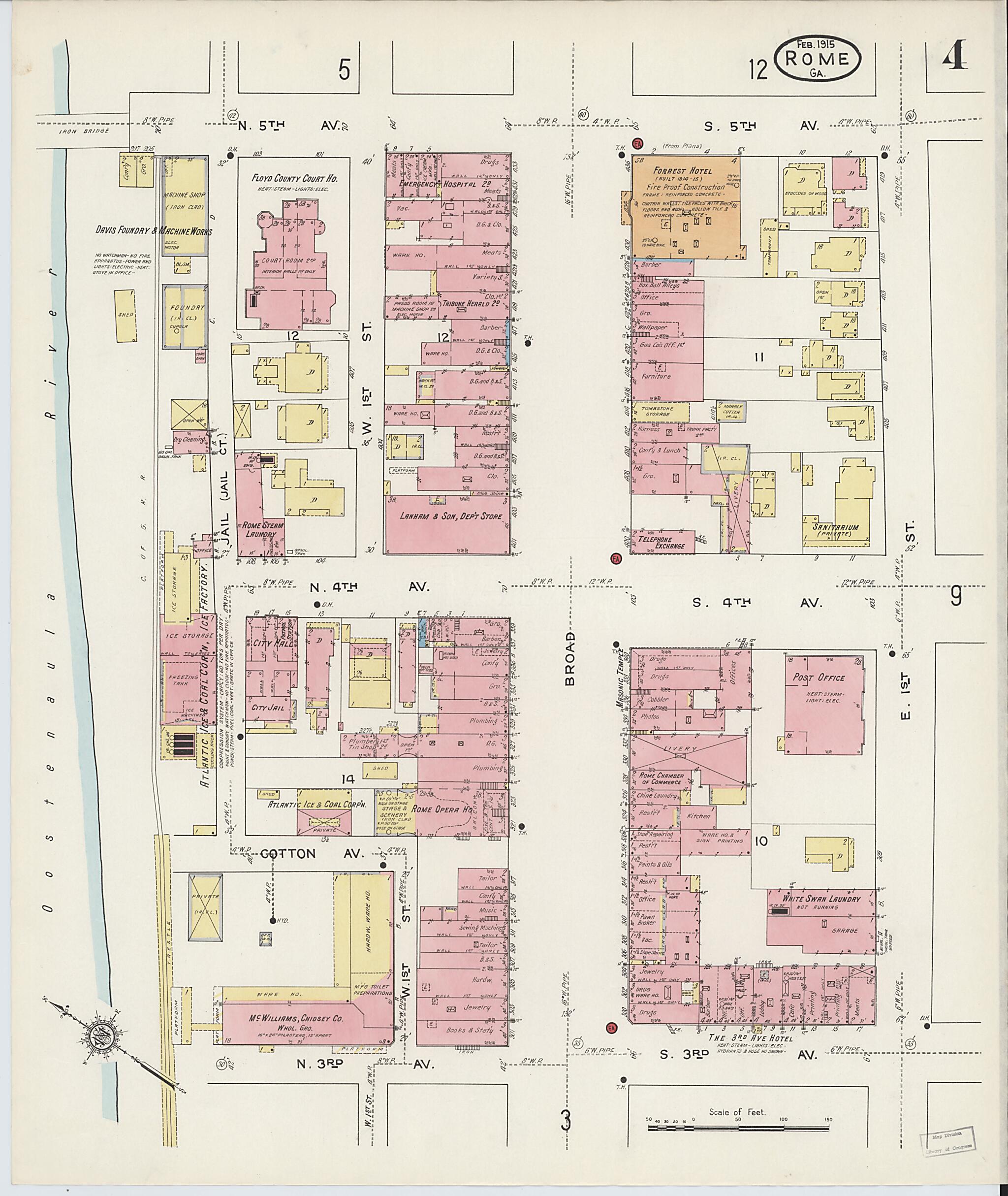 This old map of Rome, Floyd County, Georgia was created by Sanborn Map Company in 1915