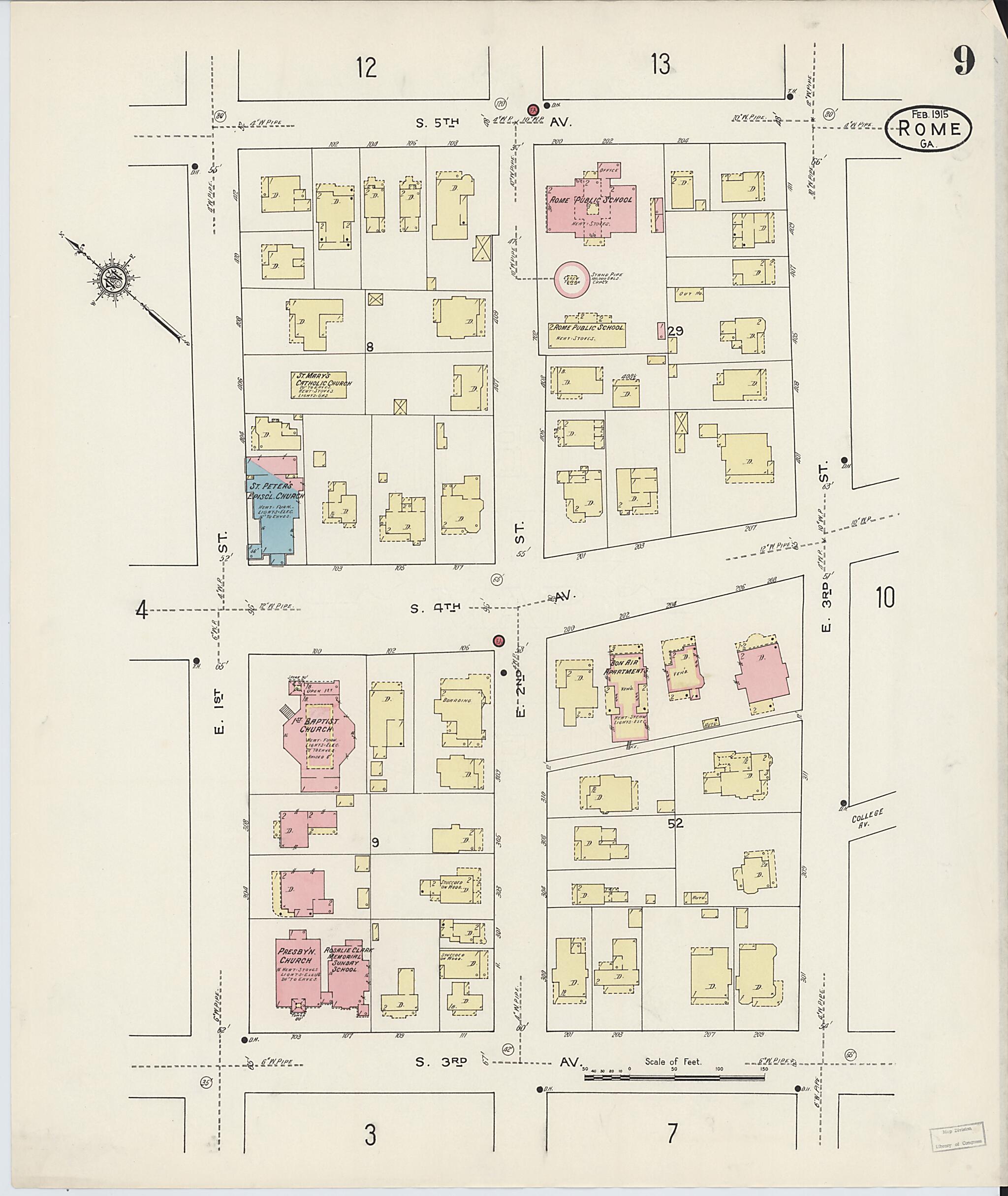 This old map of Rome, Floyd County, Georgia was created by Sanborn Map Company in 1915