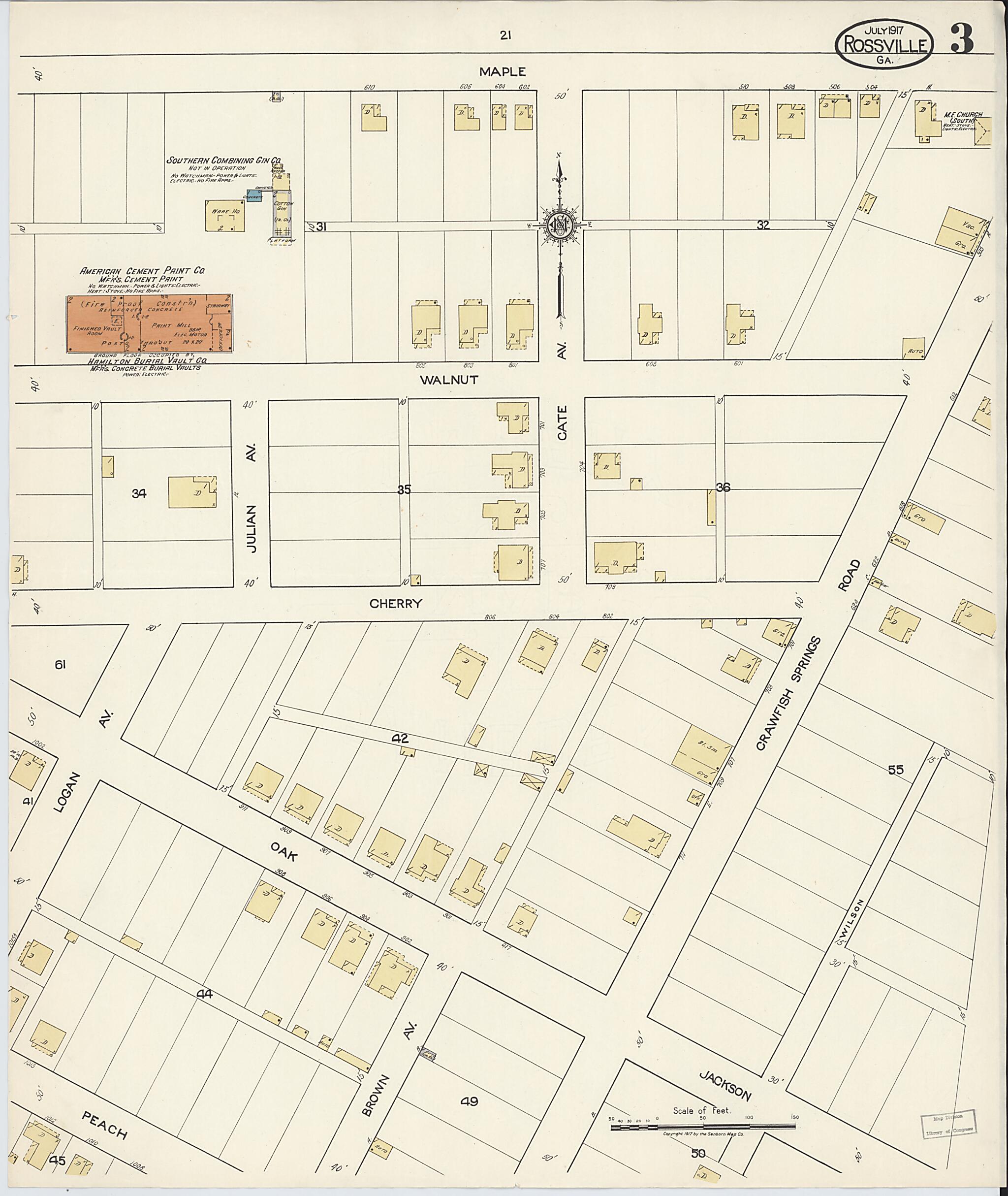 This old map of Rossville, Walker County, Georgia was created by Sanborn Map Company in 1917