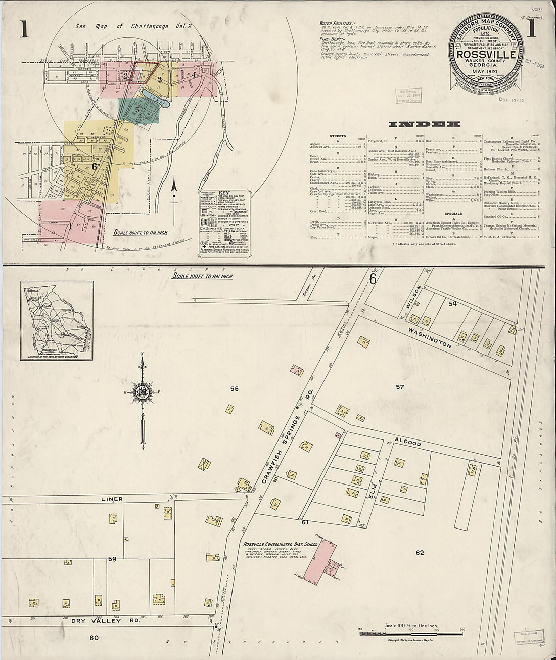 This old map of Rossville, Walker County, Georgia was created by Sanborn Map Company in 1924