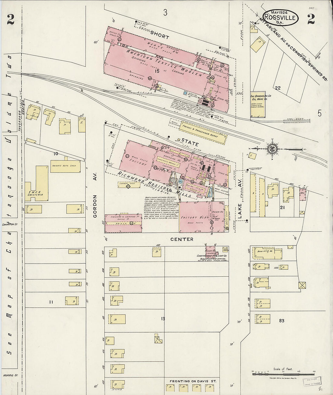 This old map of Rossville, Walker County, Georgia was created by Sanborn Map Company in 1924