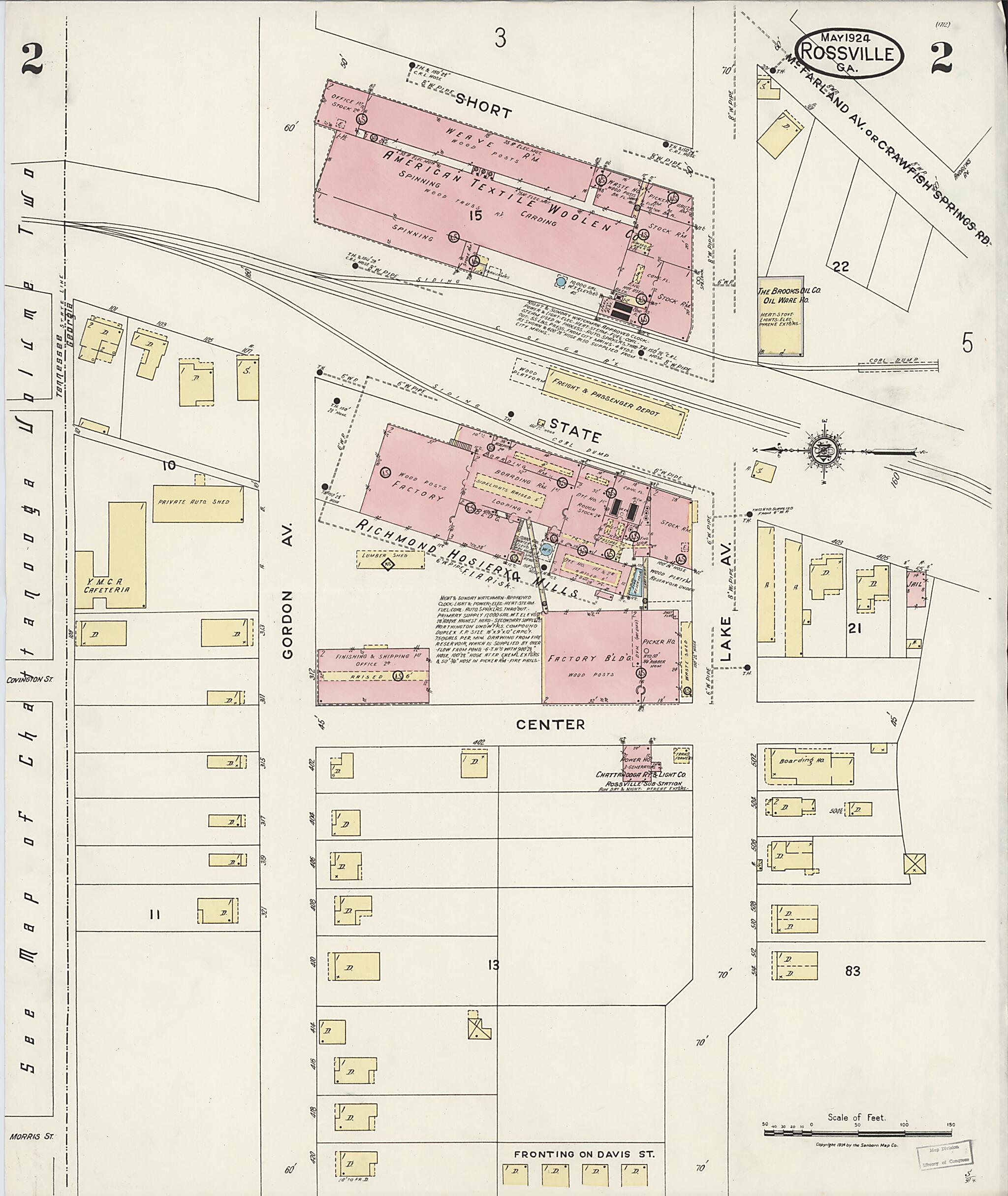 This old map of Rossville, Walker County, Georgia was created by Sanborn Map Company in 1924