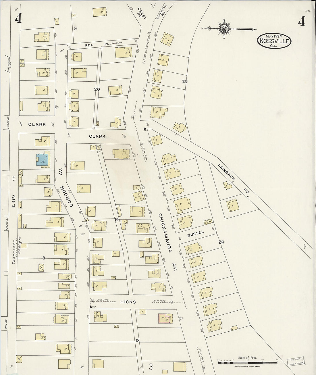 This old map of Rossville, Walker County, Georgia was created by Sanborn Map Company in 1924
