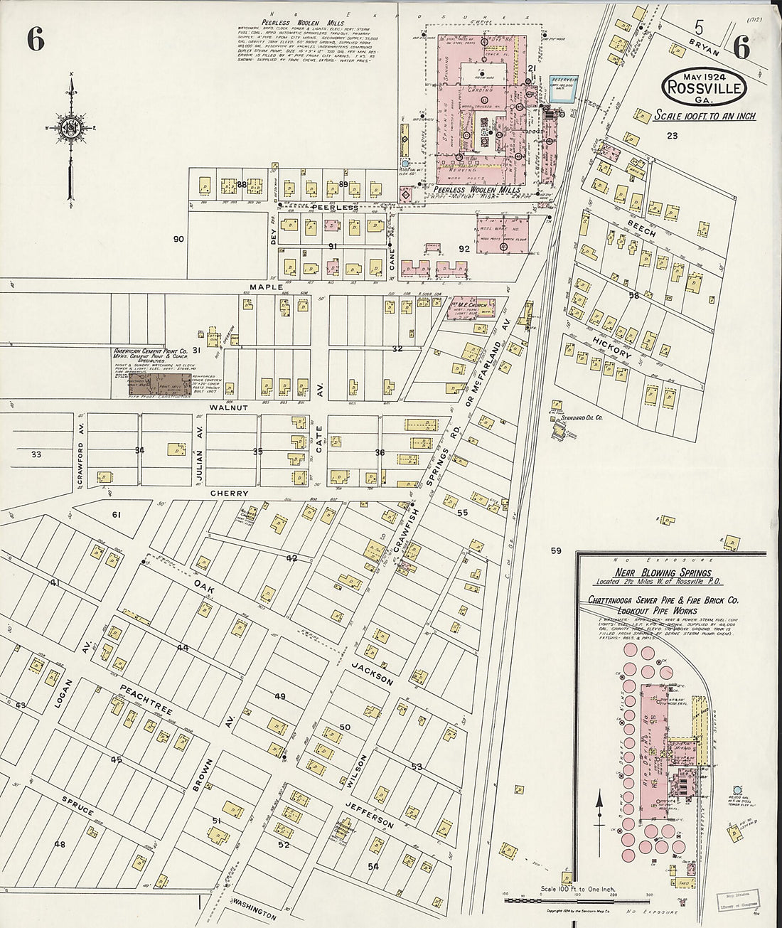 This old map of Rossville, Walker County, Georgia was created by Sanborn Map Company in 1924
