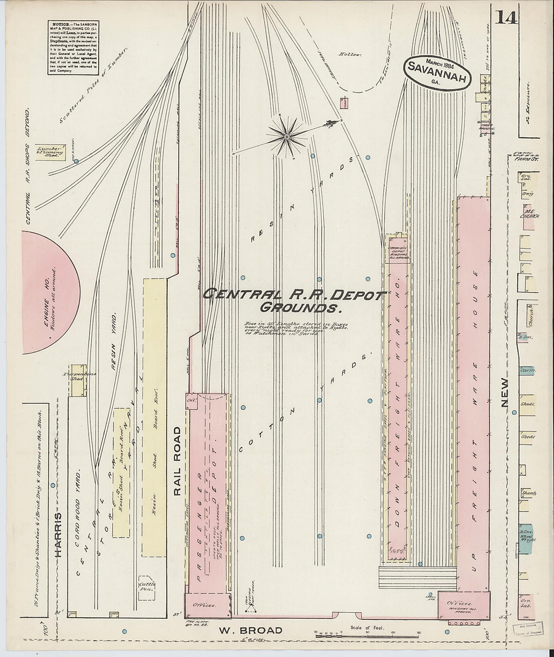This old map of Savannah, Chatham County, Georgia was created by Sanborn Map Company in 1884