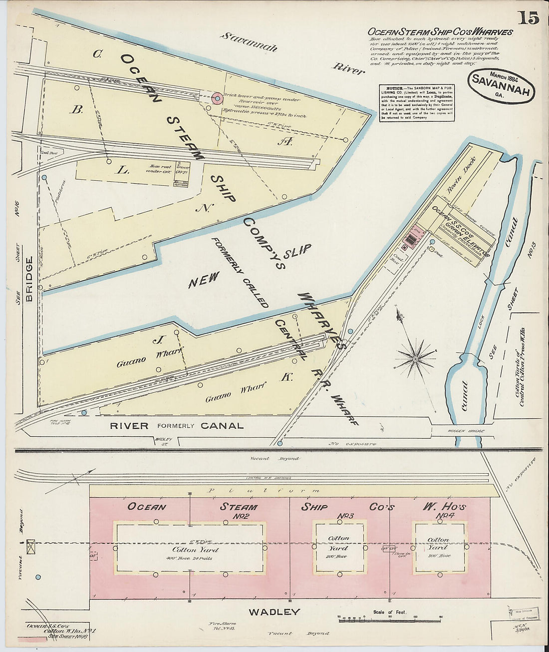 This old map of Savannah, Chatham County, Georgia was created by Sanborn Map Company in 1884