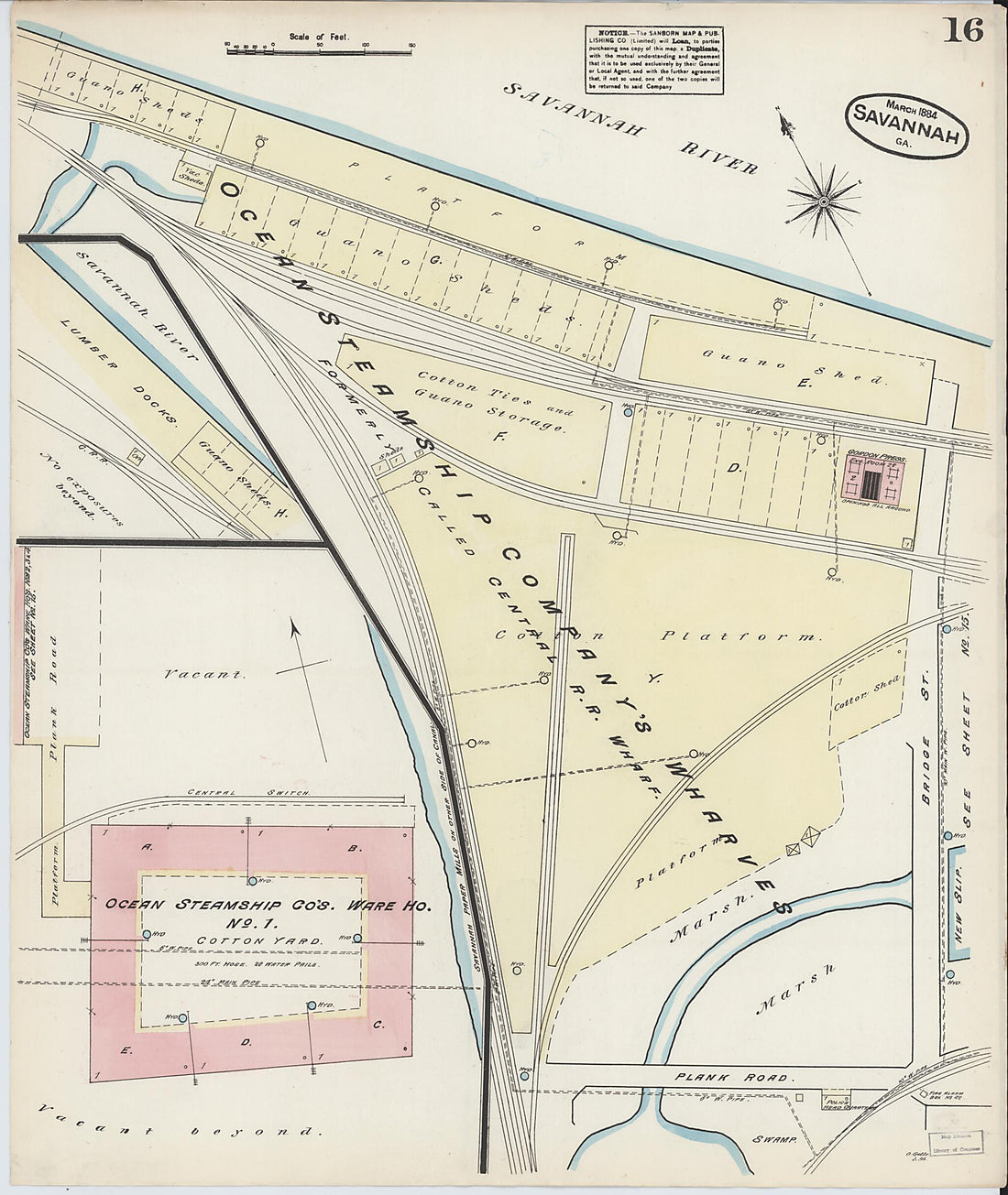 This old map of Savannah, Chatham County, Georgia was created by Sanborn Map Company in 1884