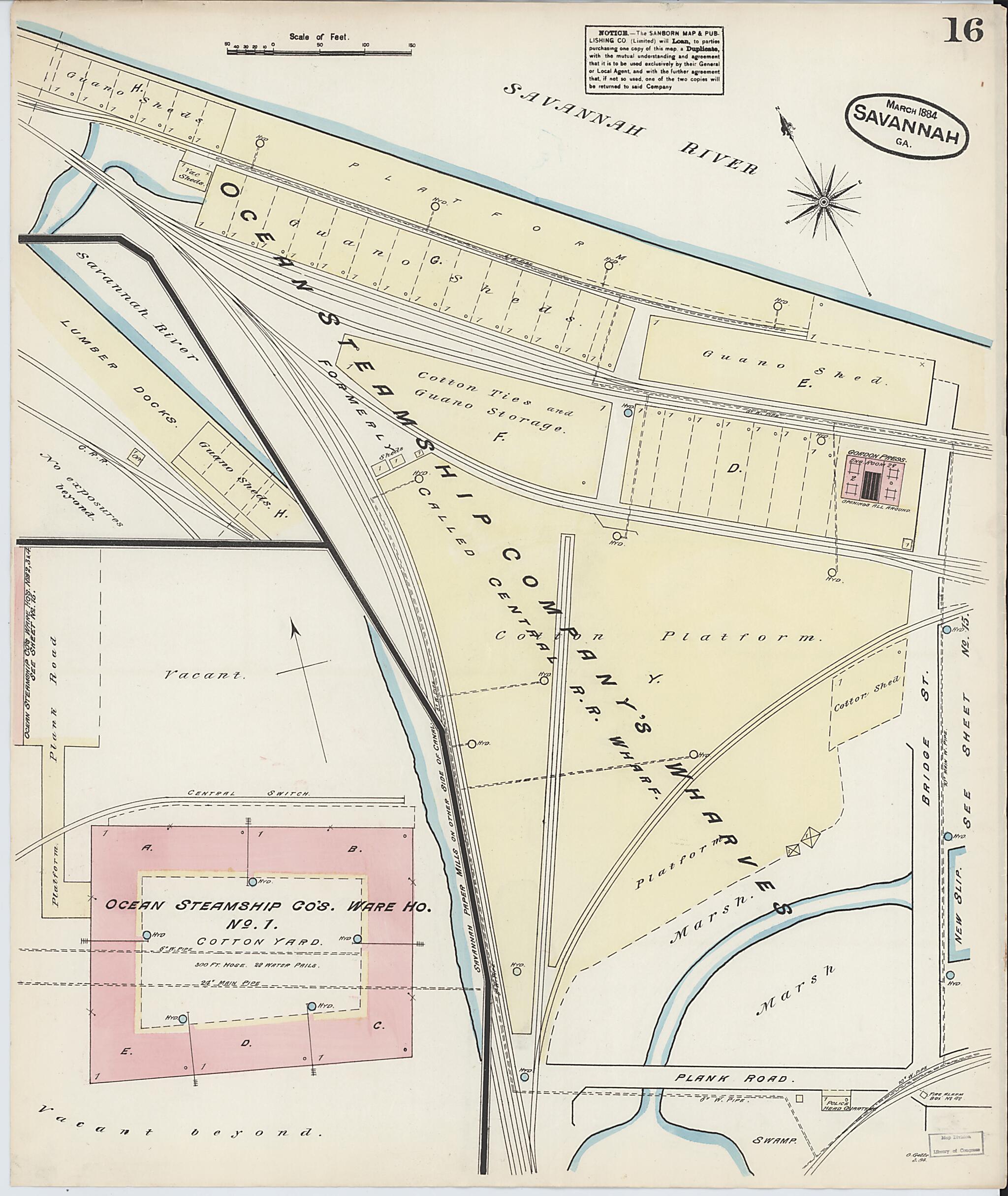 This old map of Savannah, Chatham County, Georgia was created by Sanborn Map Company in 1884
