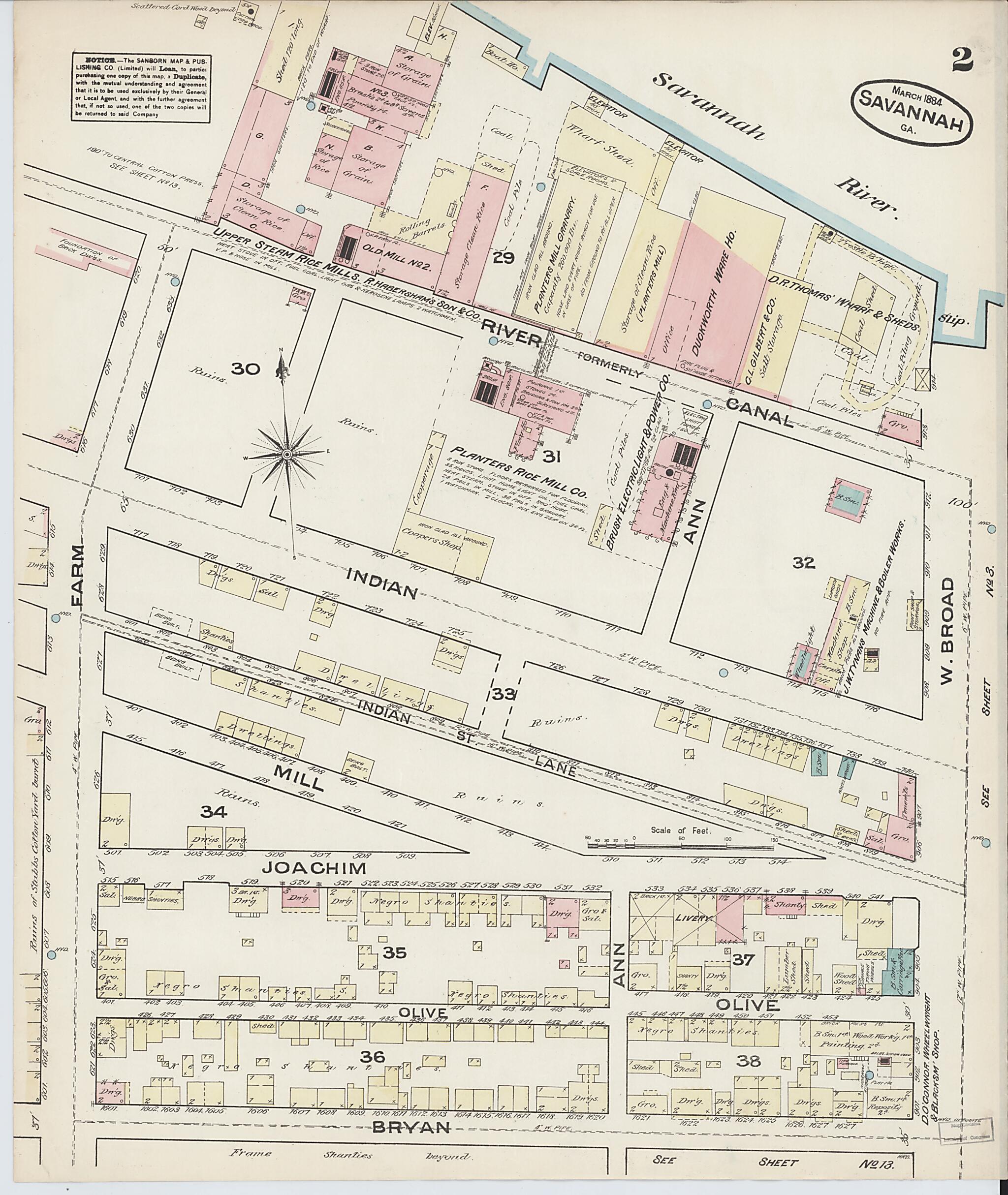 This old map of Savannah, Chatham County, Georgia was created by Sanborn Map Company in 1884