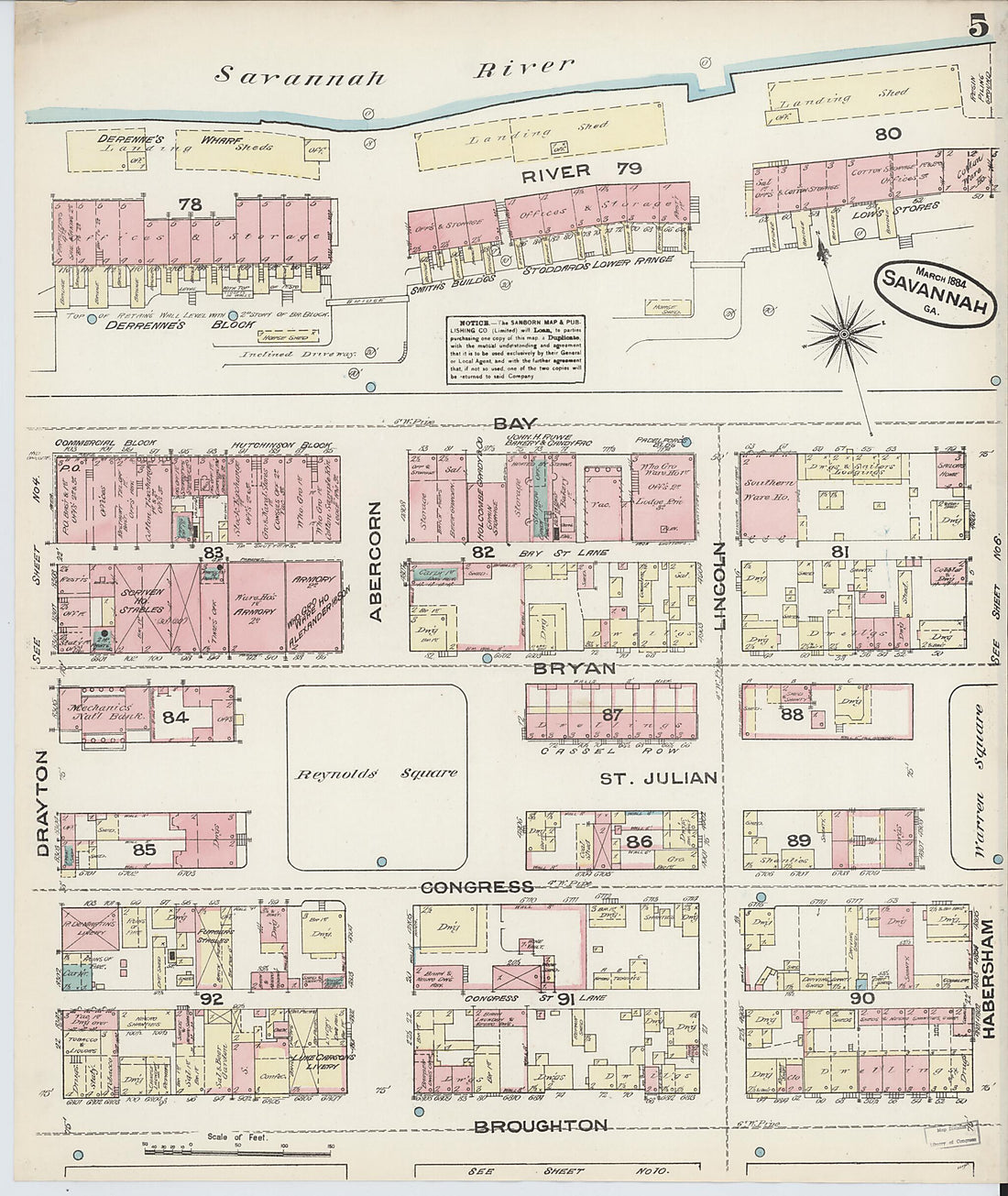 This old map of Savannah, Chatham County, Georgia was created by Sanborn Map Company in 1884