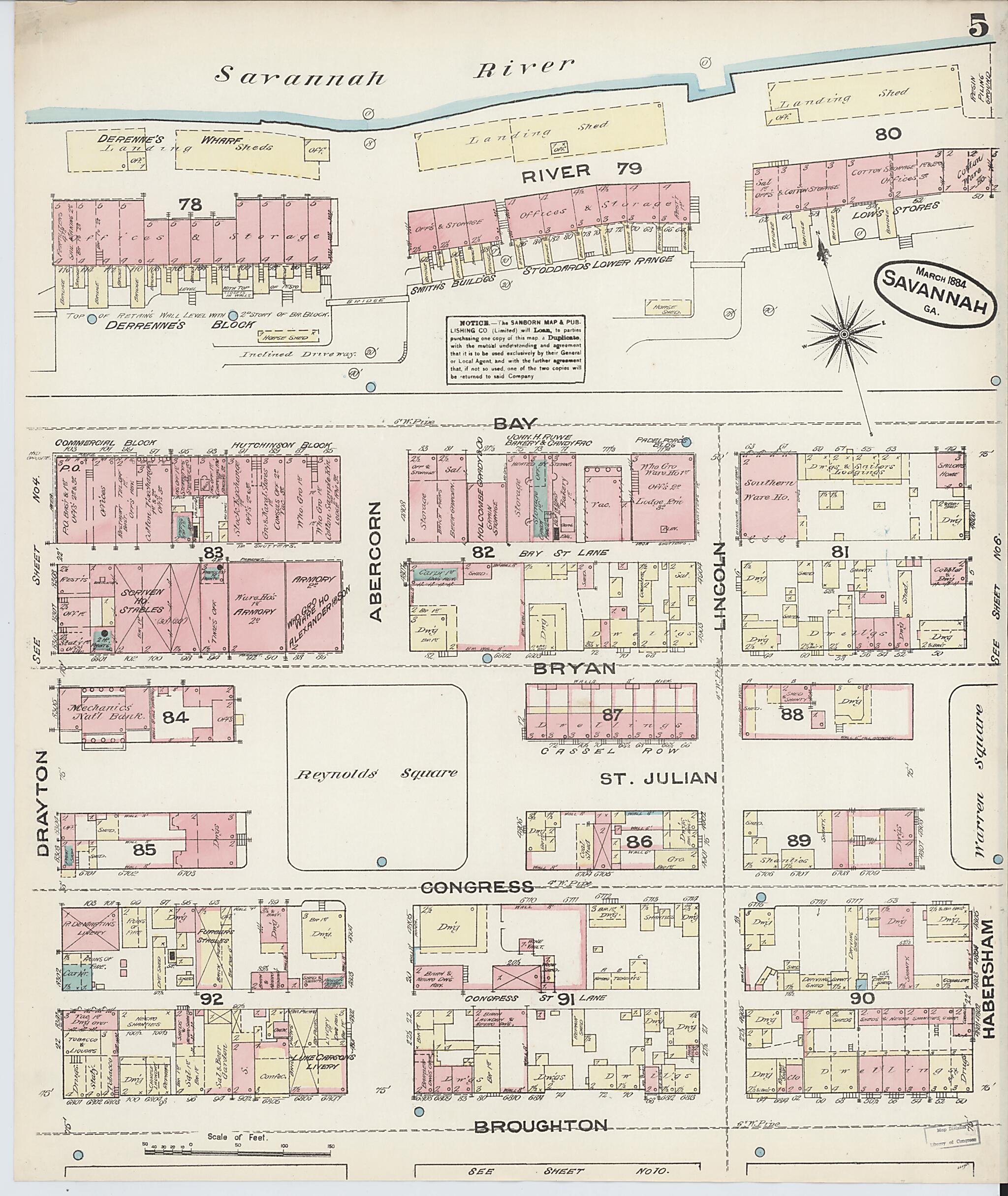 This old map of Savannah, Chatham County, Georgia was created by Sanborn Map Company in 1884