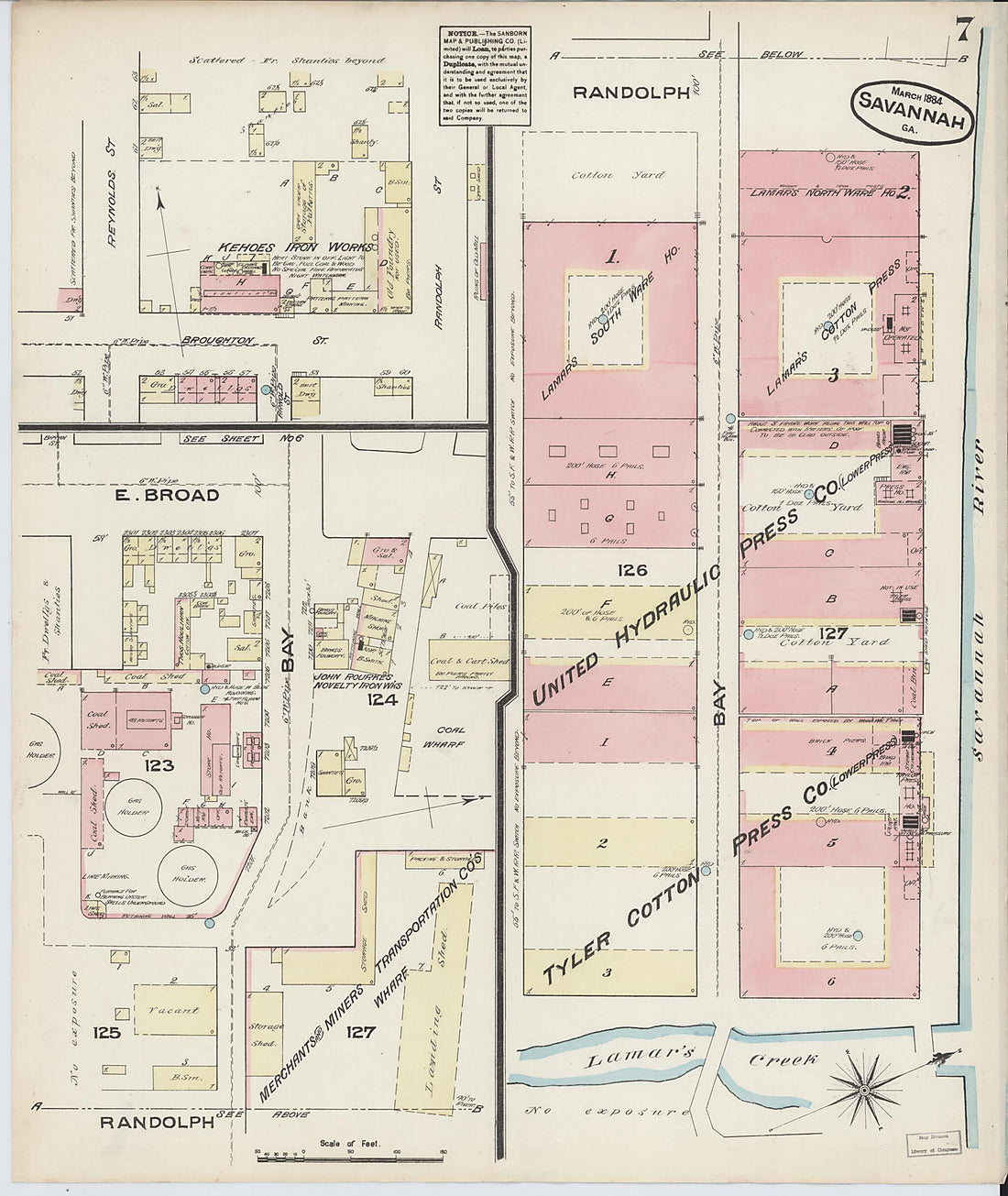 This old map of Savannah, Chatham County, Georgia was created by Sanborn Map Company in 1884