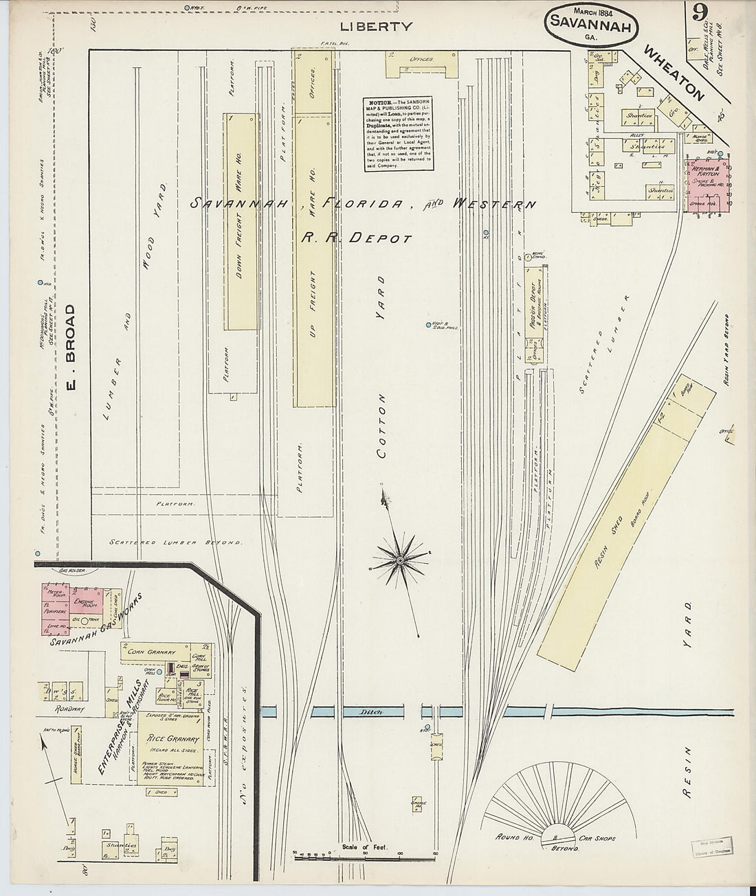 This old map of Savannah, Chatham County, Georgia was created by Sanborn Map Company in 1884