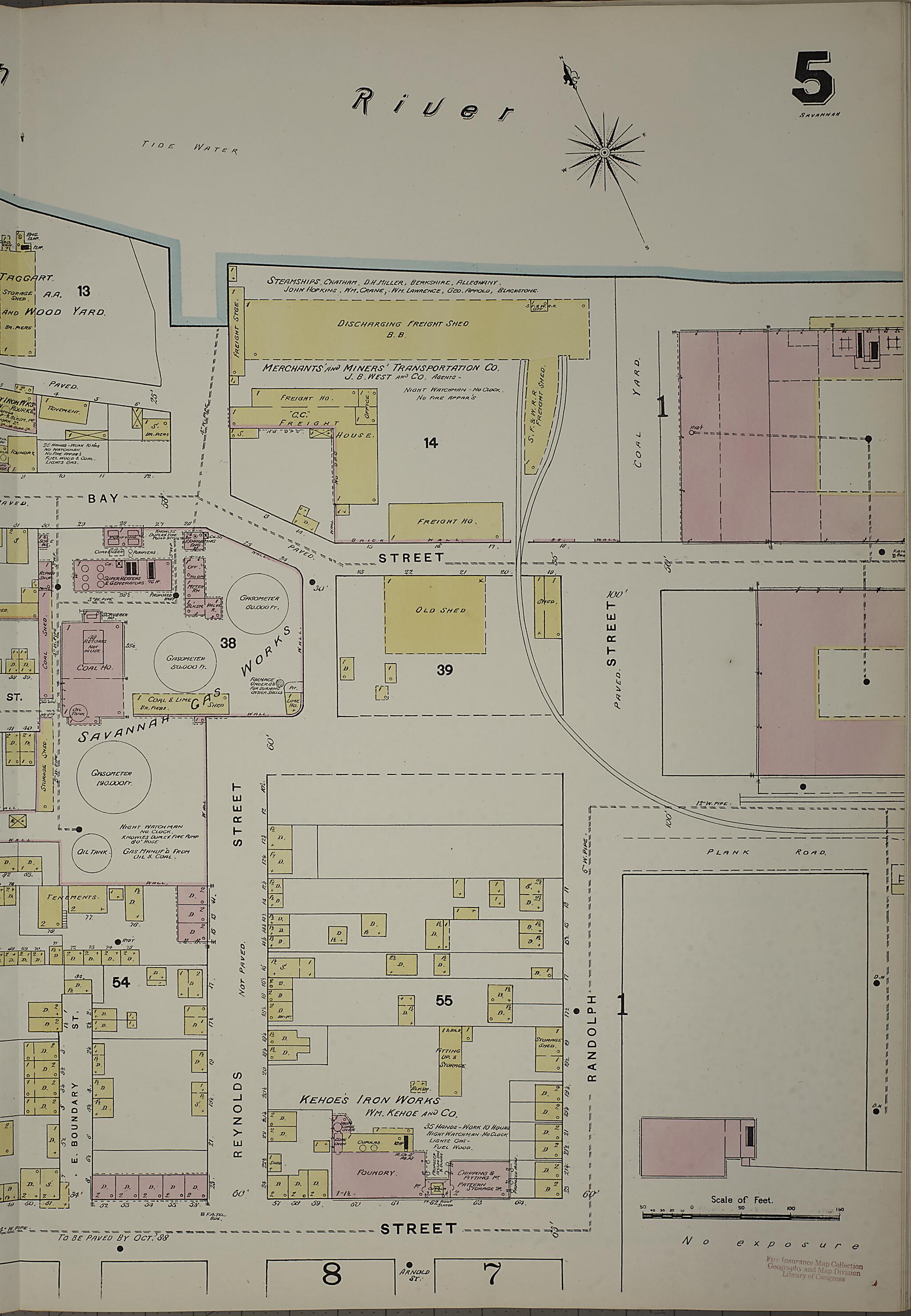 This old map of Savannah, Chatham County, Georgia was created by Sanborn Map Company in 1888