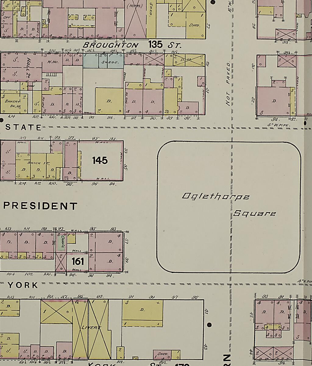 This old map of Savannah, Chatham County, Georgia was created by Sanborn Map Company in 1888