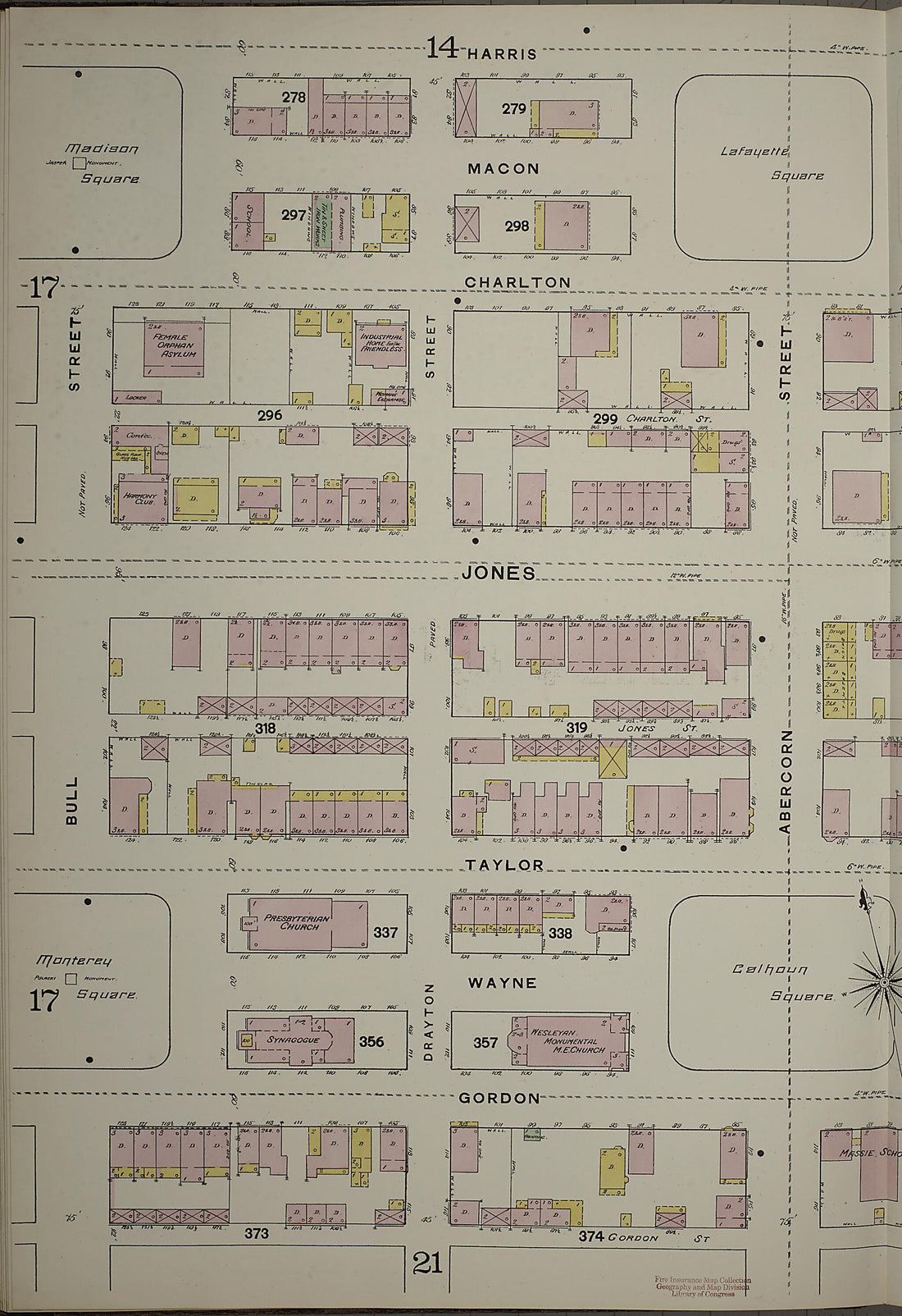 This old map of Savannah, Chatham County, Georgia was created by Sanborn Map Company in 1888