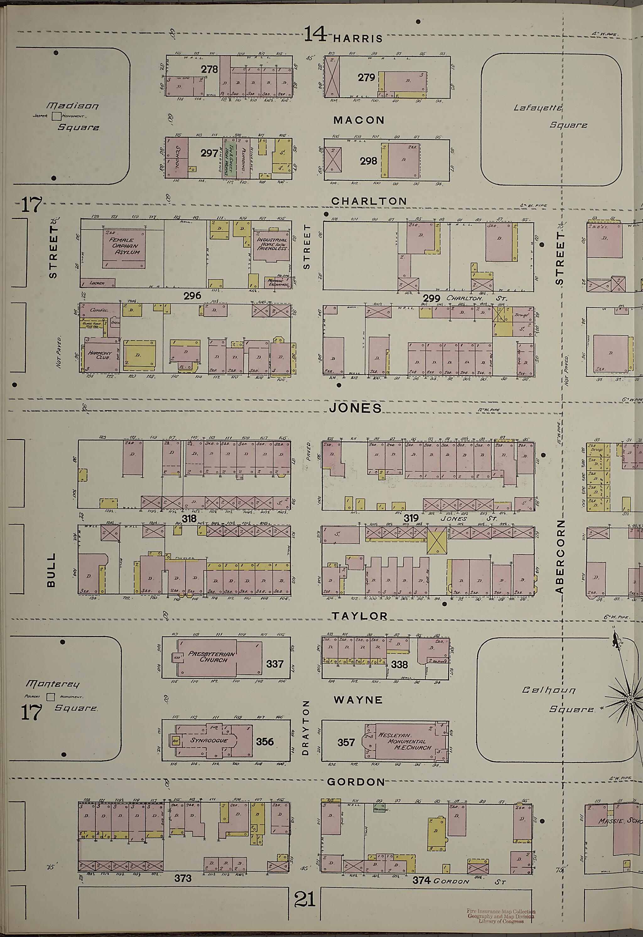 This old map of Savannah, Chatham County, Georgia was created by Sanborn Map Company in 1888