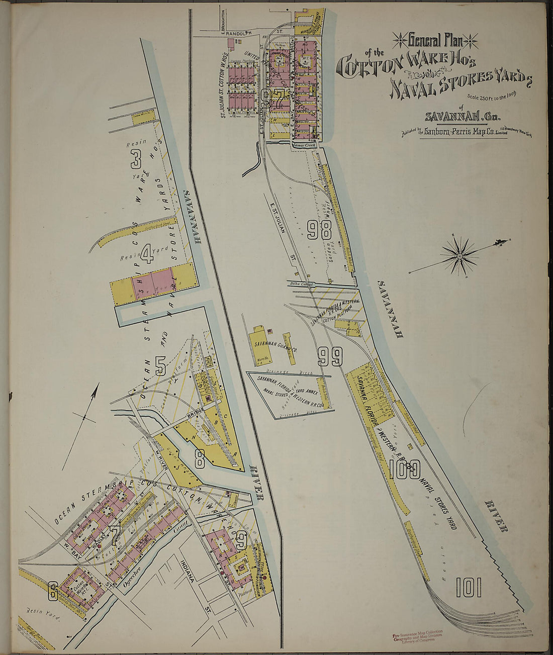 This old map of Savannah, Chatham County, Georgia was created by Sanborn Map Company in 1898