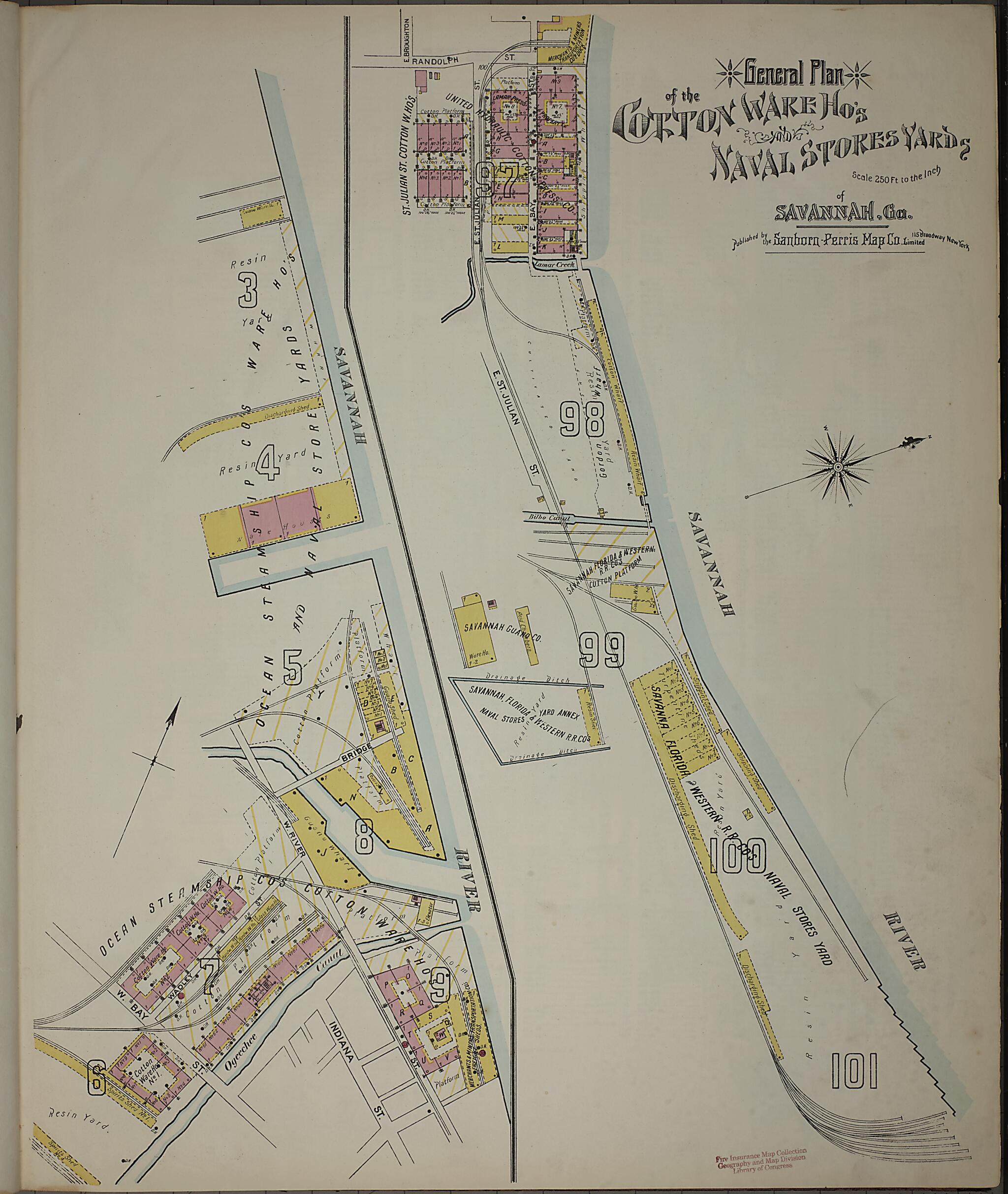 This old map of Savannah, Chatham County, Georgia was created by Sanborn Map Company in 1898