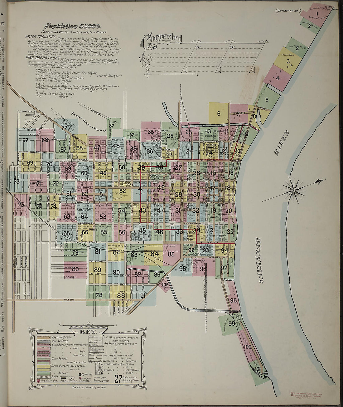 This old map of Savannah, Chatham County, Georgia was created by Sanborn Map Company in 1898