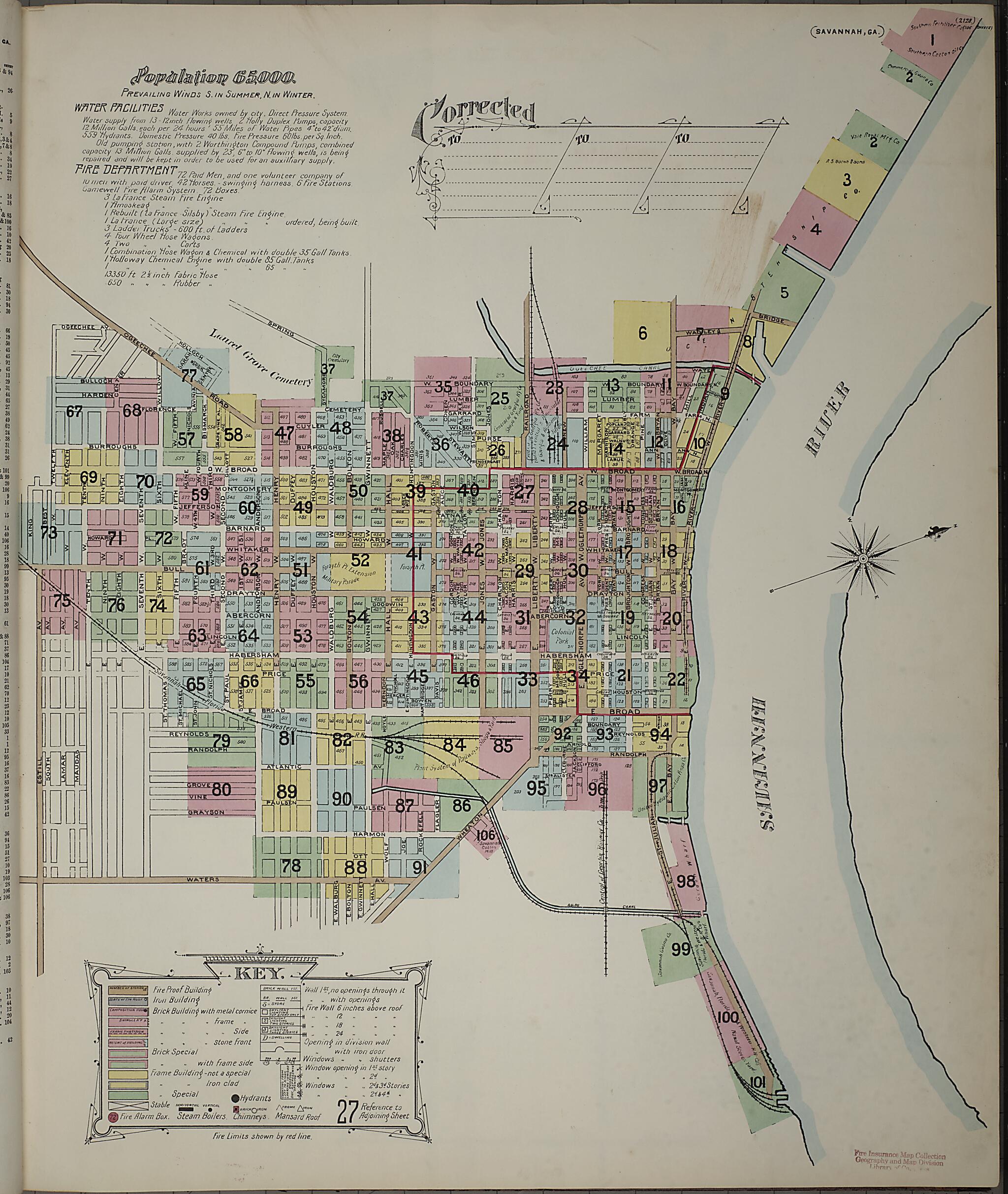 This old map of Savannah, Chatham County, Georgia was created by Sanborn Map Company in 1898
