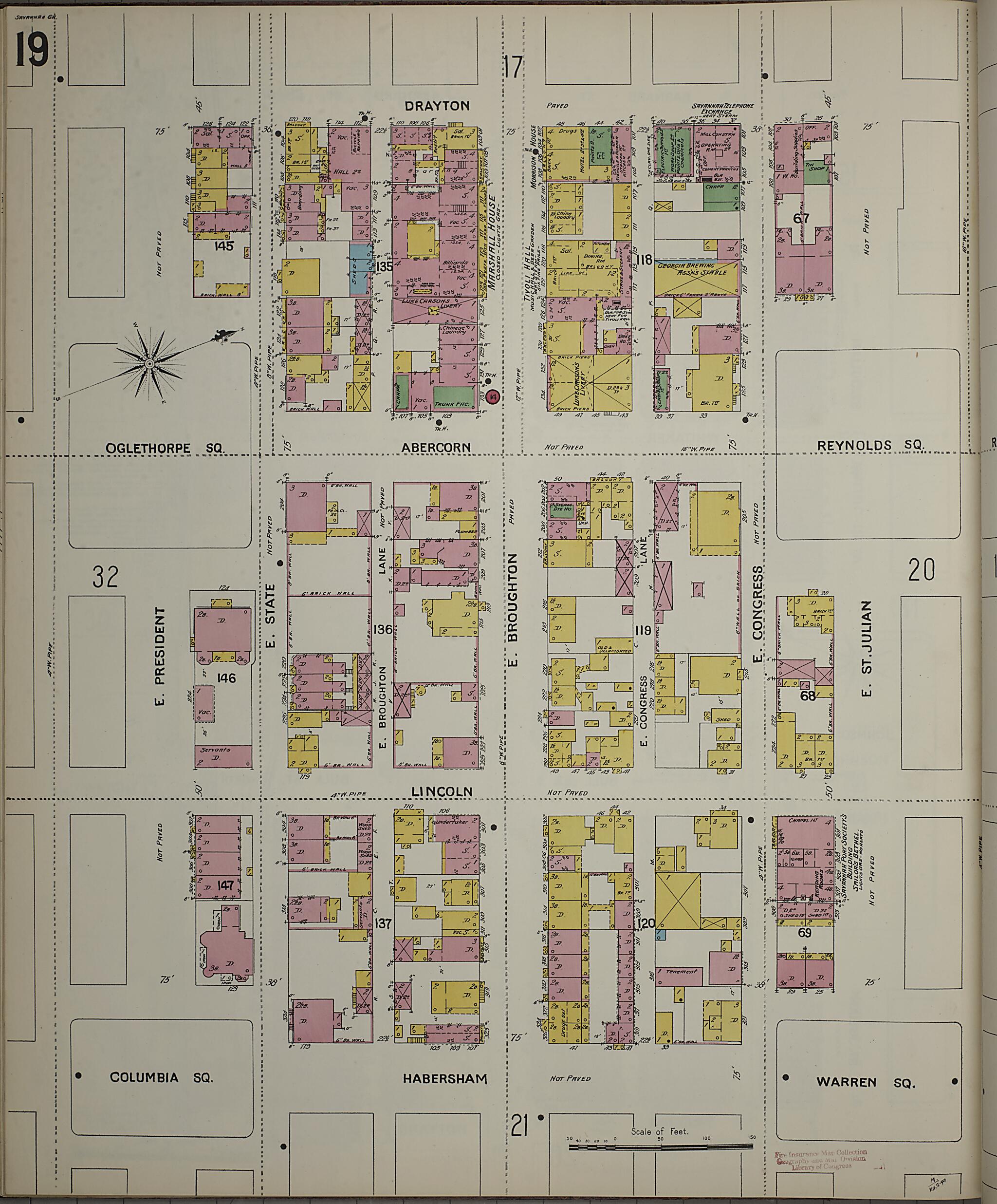 This old map of Savannah, Chatham County, Georgia was created by Sanborn Map Company in 1898