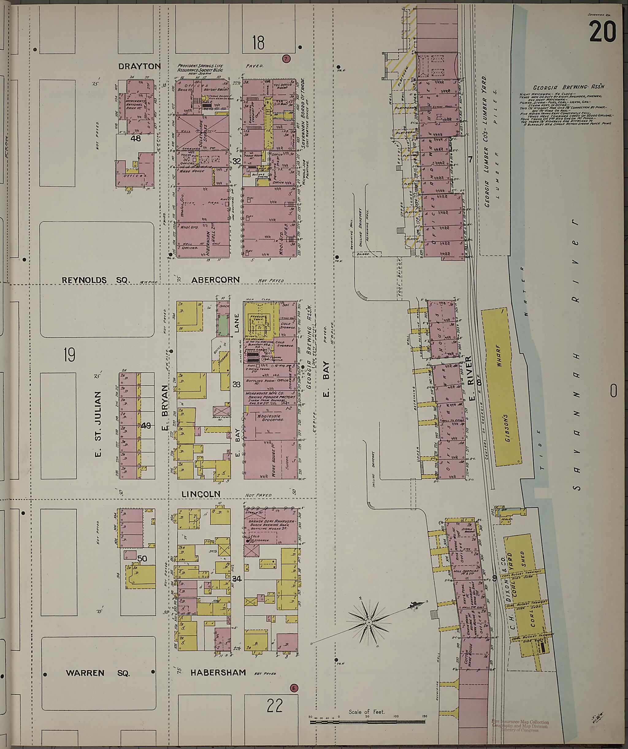 This old map of Savannah, Chatham County, Georgia was created by Sanborn Map Company in 1898