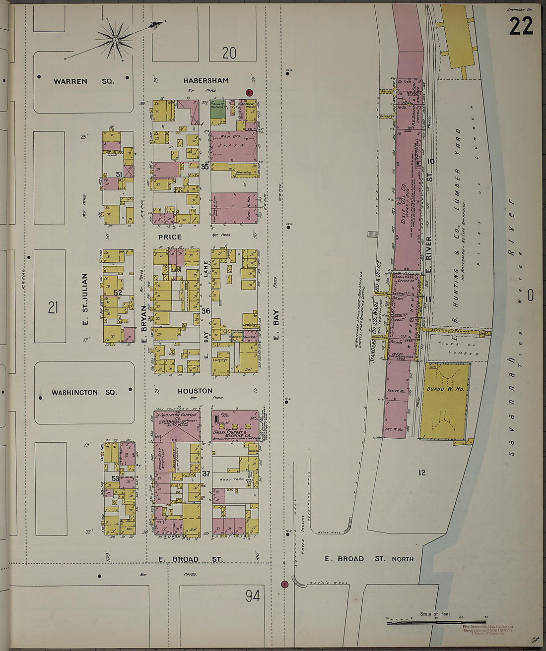 This old map of Savannah, Chatham County, Georgia was created by Sanborn Map Company in 1898