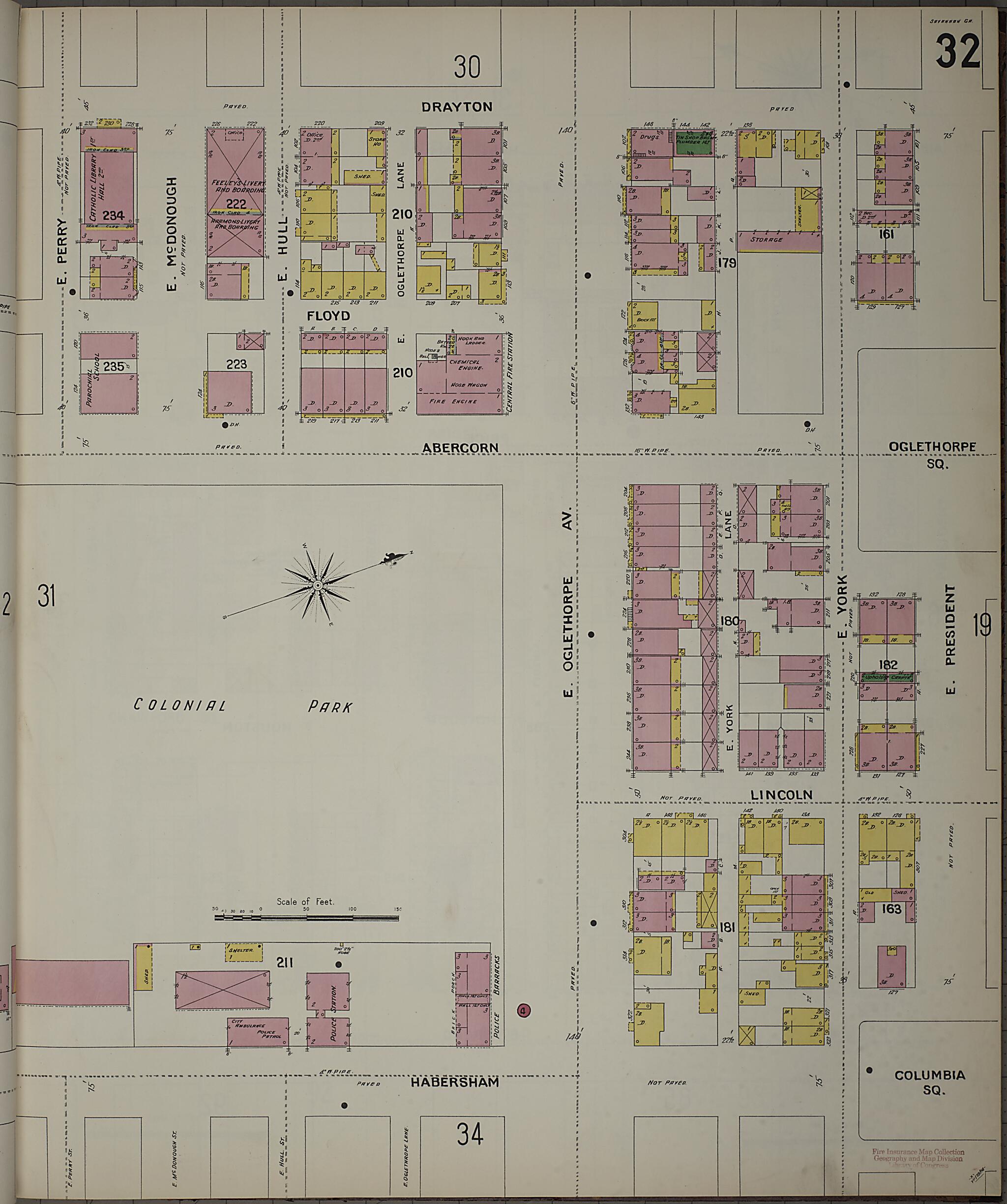 This old map of Savannah, Chatham County, Georgia was created by Sanborn Map Company in 1898