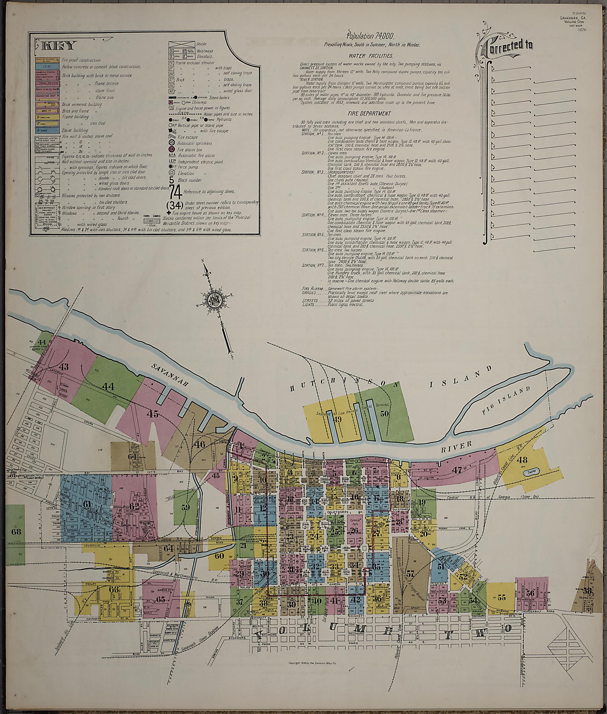 This old map of Savannah, Chatham County, Georgia was created by Sanborn Map Company in 1916