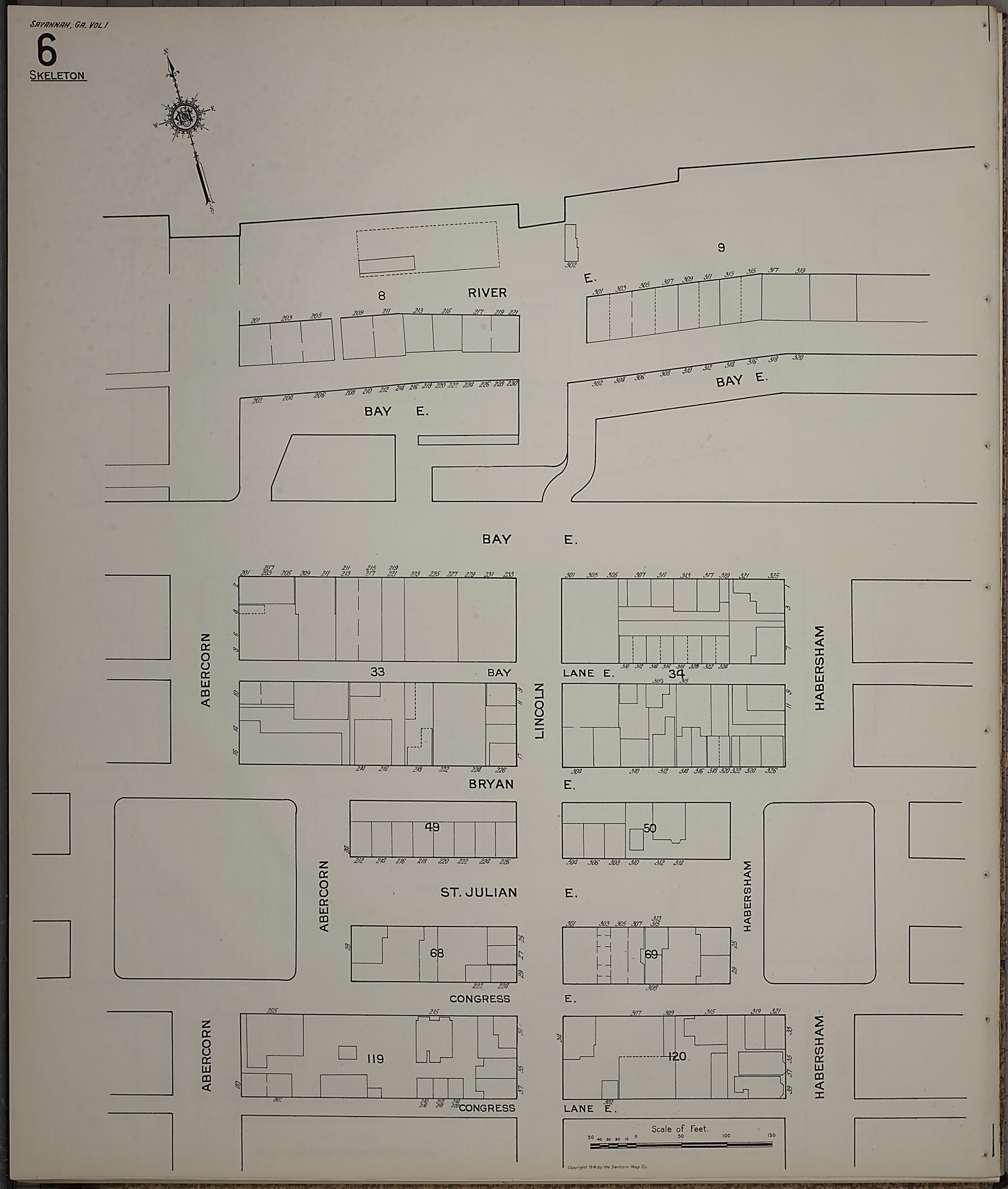 This old map of Savannah, Chatham County, Georgia was created by Sanborn Map Company in 1916