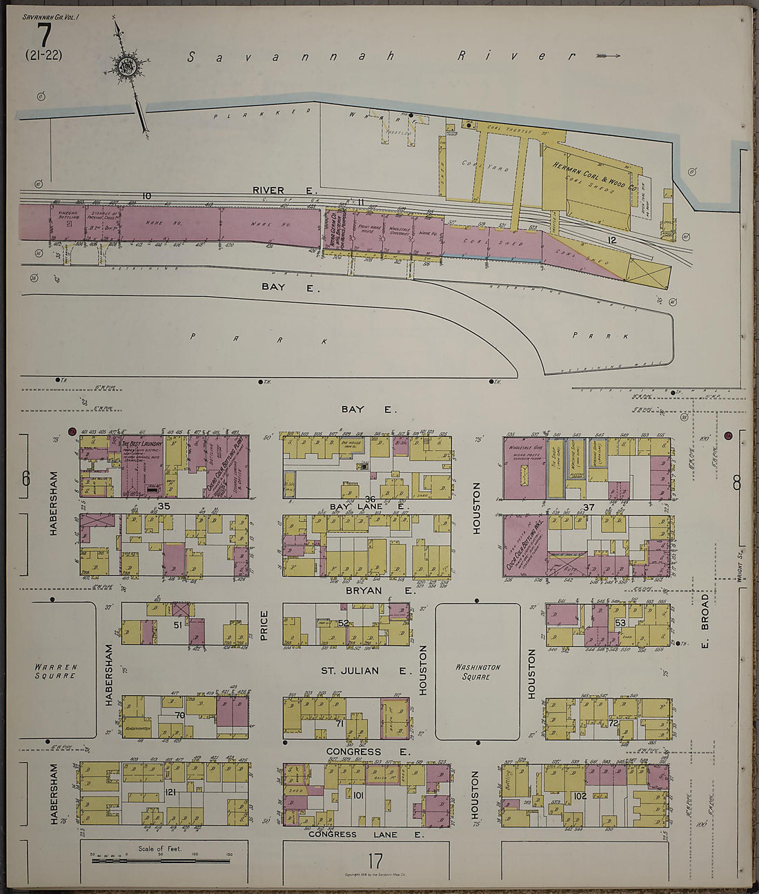 This old map of Savannah, Chatham County, Georgia was created by Sanborn Map Company in 1916