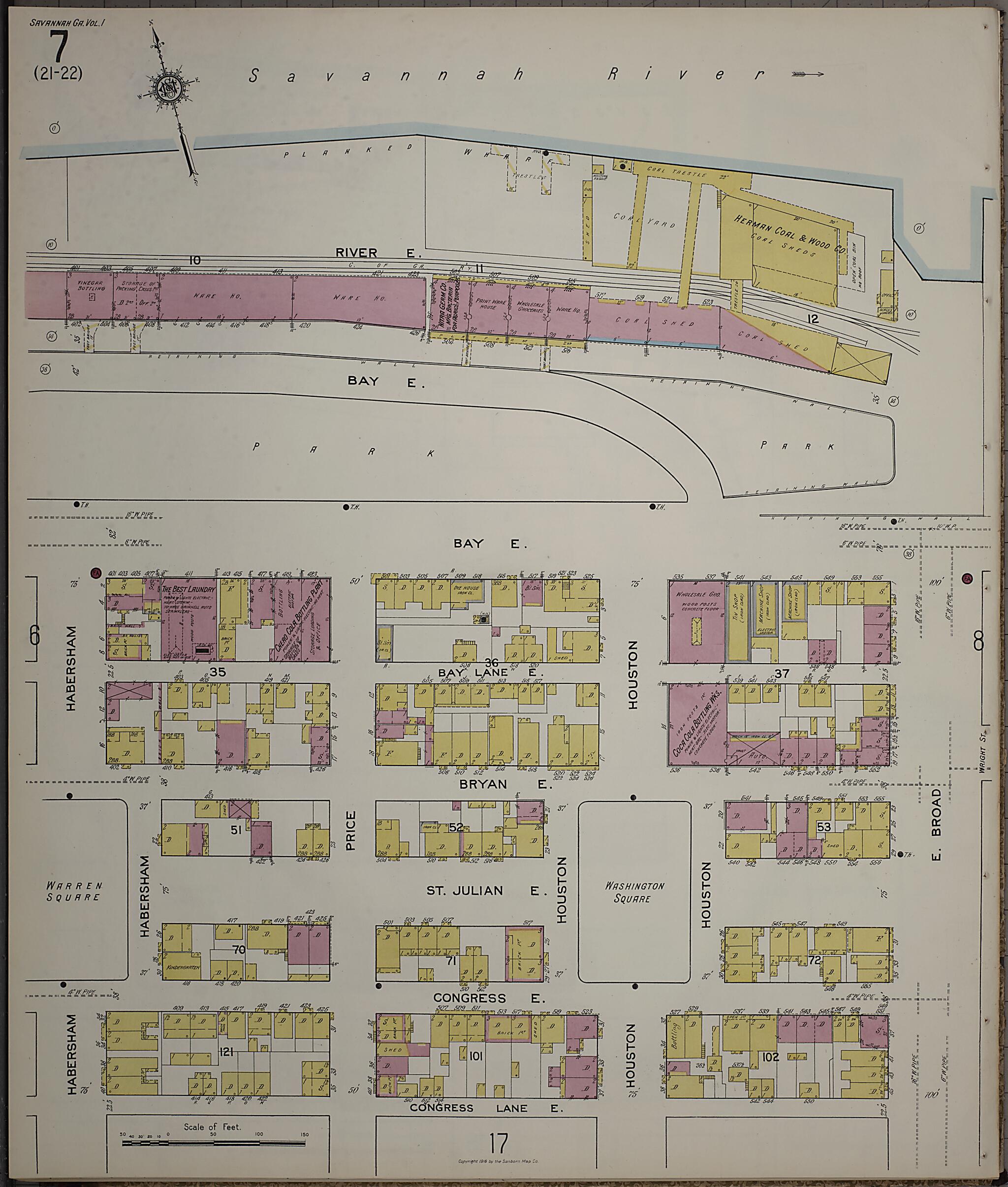 This old map of Savannah, Chatham County, Georgia was created by Sanborn Map Company in 1916
