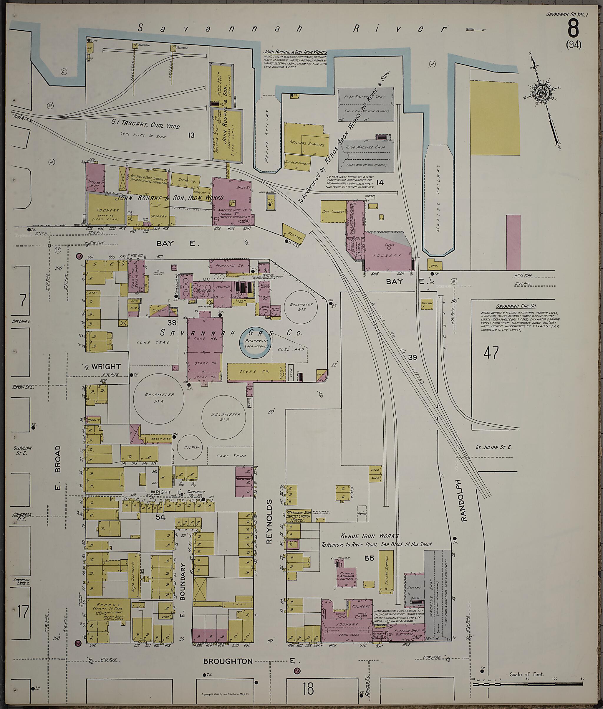 This old map of Savannah, Chatham County, Georgia was created by Sanborn Map Company in 1916