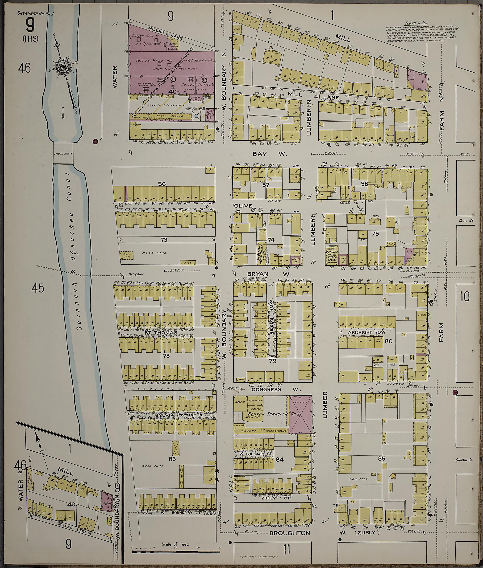 This old map of Savannah, Chatham County, Georgia was created by Sanborn Map Company in 1916