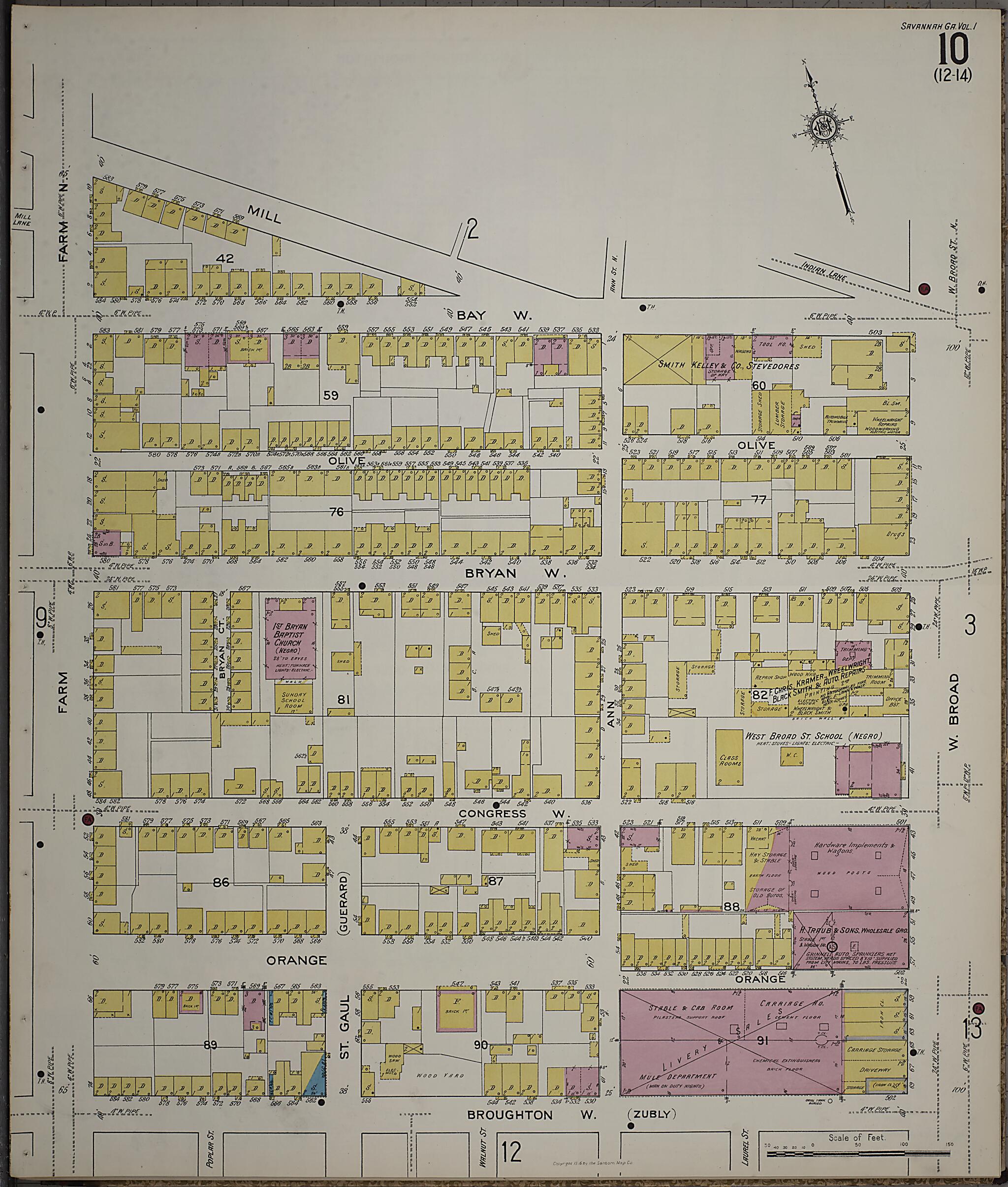 This old map of Savannah, Chatham County, Georgia was created by Sanborn Map Company in 1916