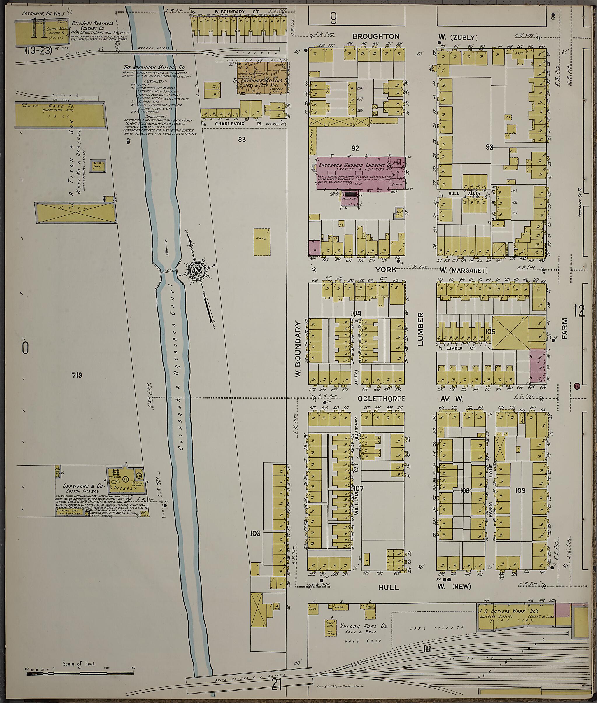 This old map of Savannah, Chatham County, Georgia was created by Sanborn Map Company in 1916