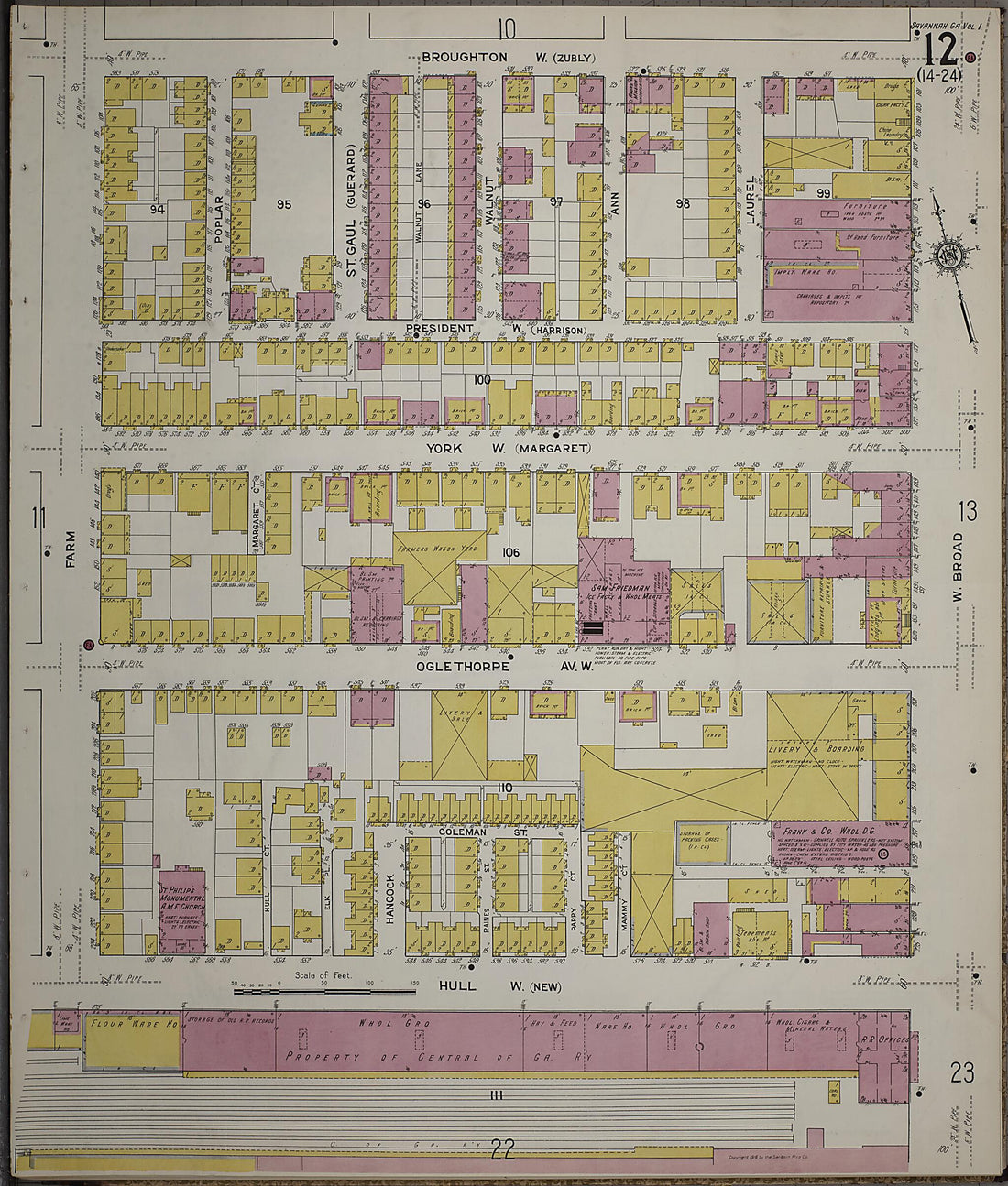 This old map of Savannah, Chatham County, Georgia was created by Sanborn Map Company in 1916