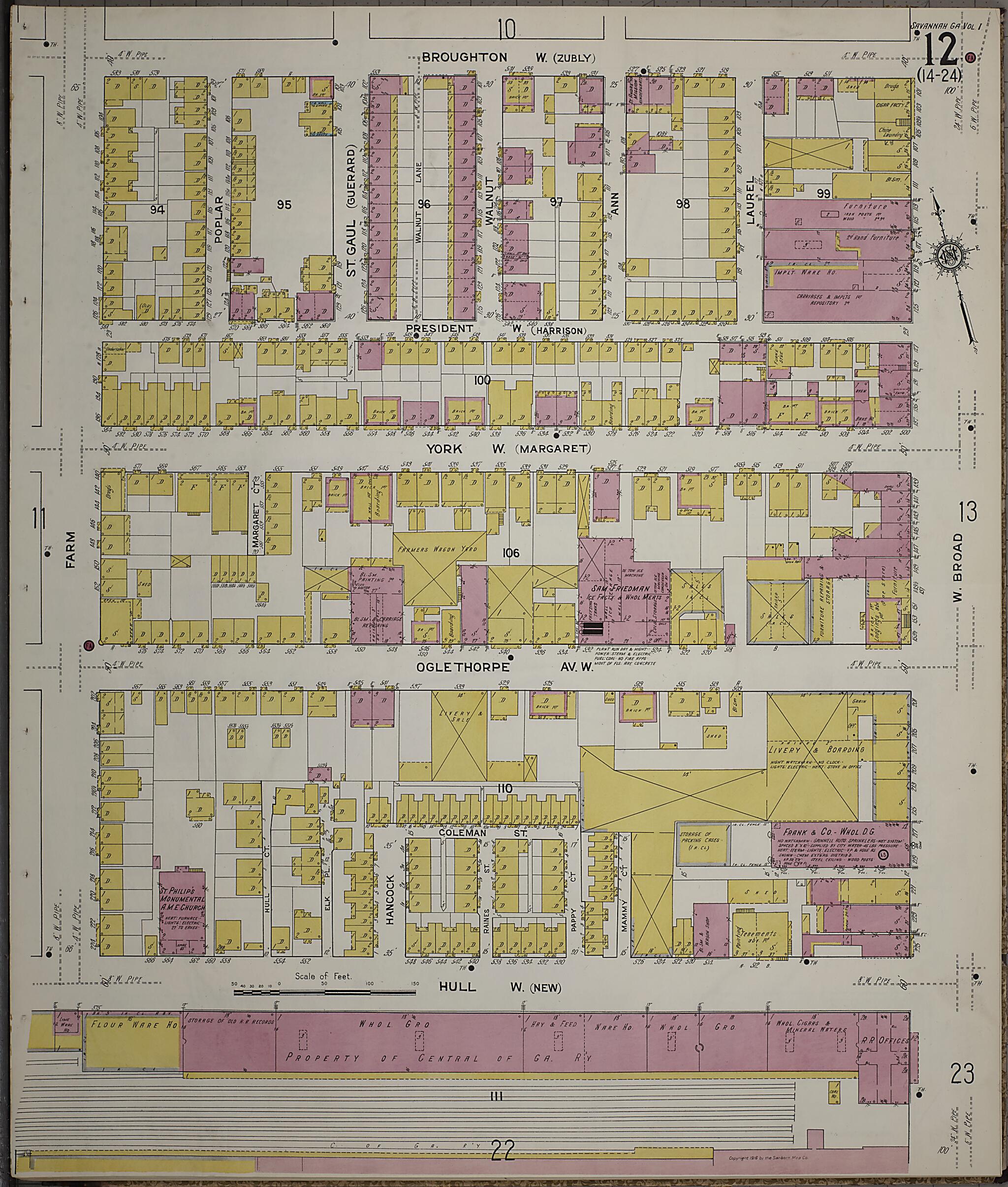 This old map of Savannah, Chatham County, Georgia was created by Sanborn Map Company in 1916