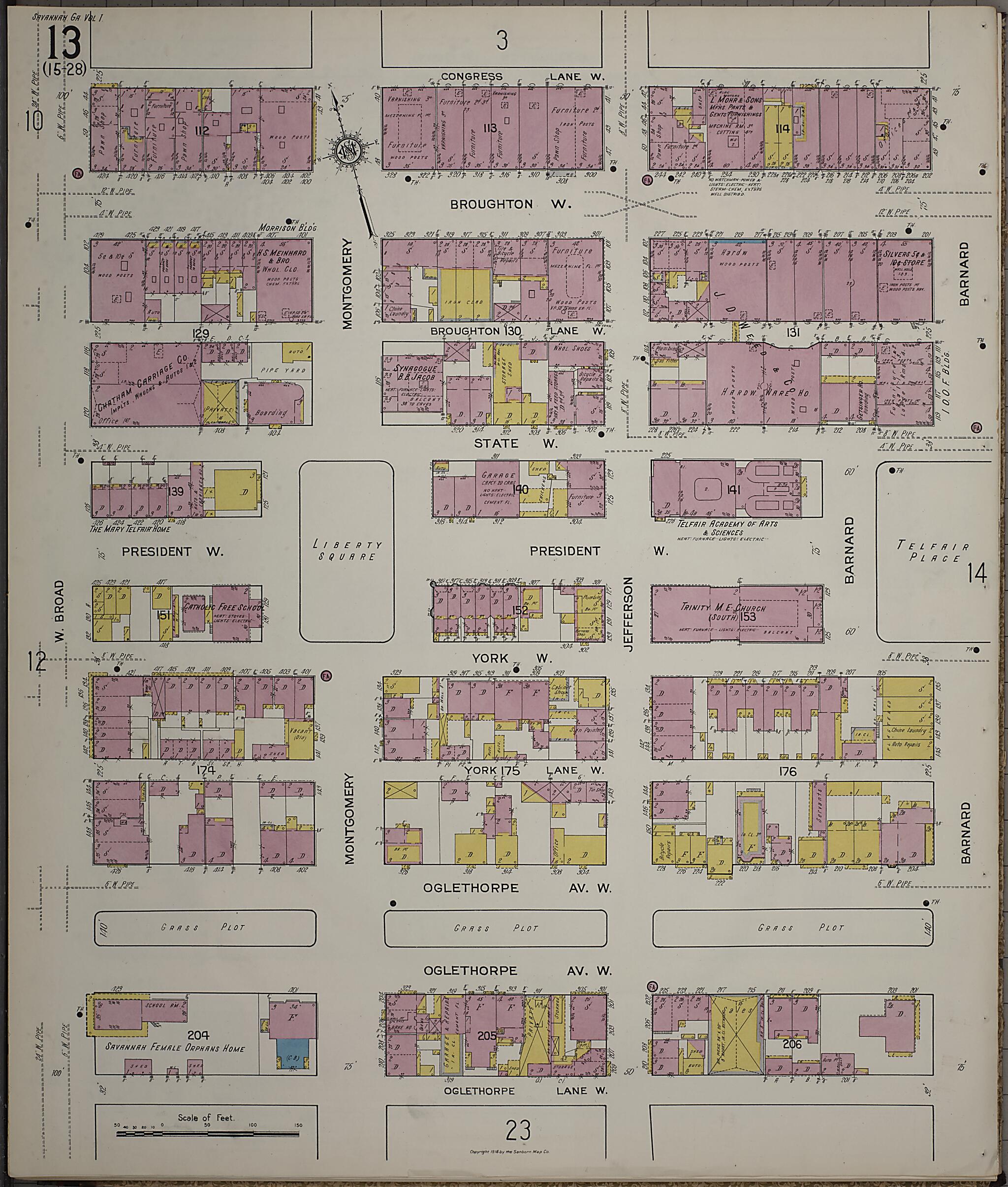 This old map of Savannah, Chatham County, Georgia was created by Sanborn Map Company in 1916
