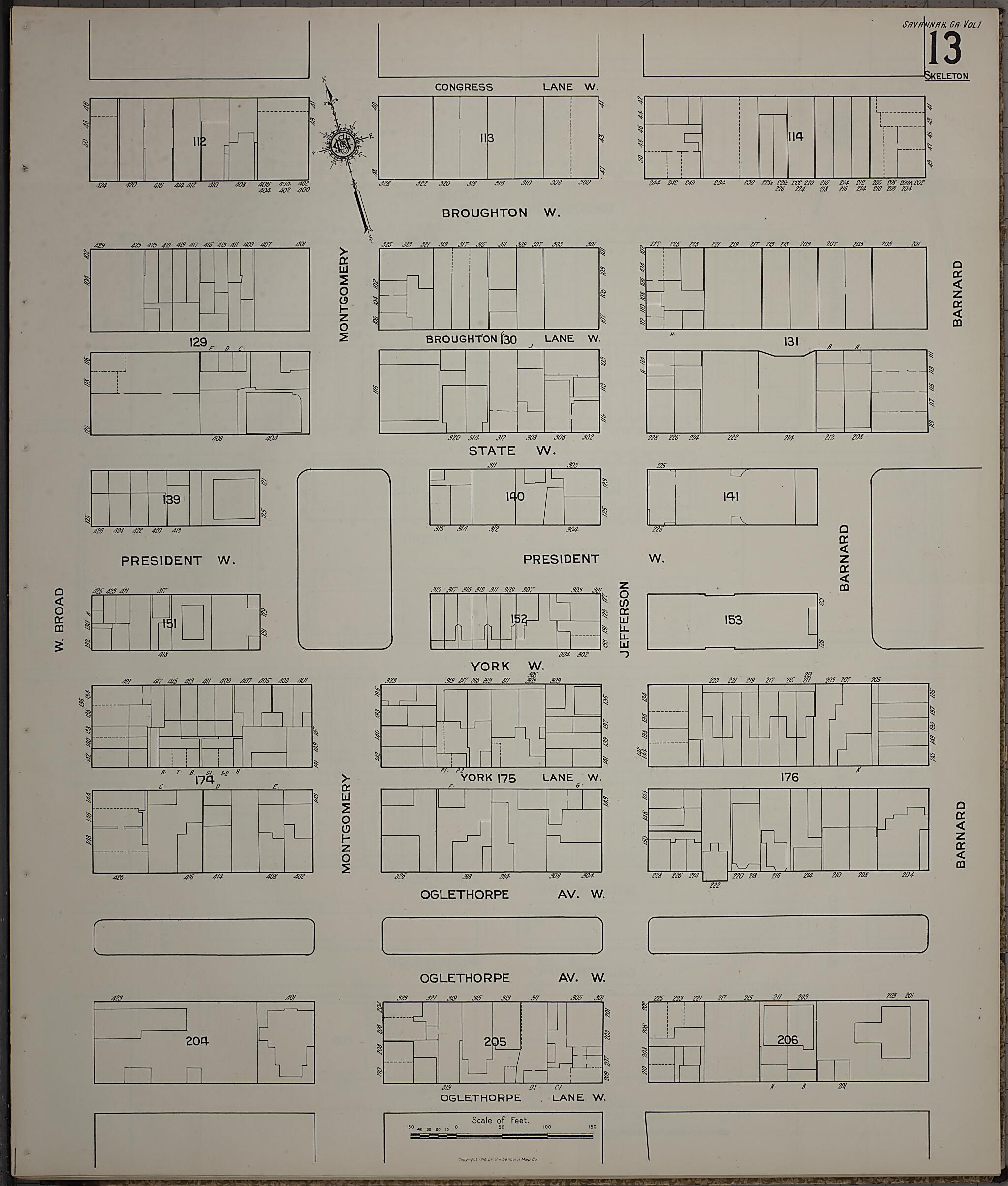 This old map of Savannah, Chatham County, Georgia was created by Sanborn Map Company in 1916