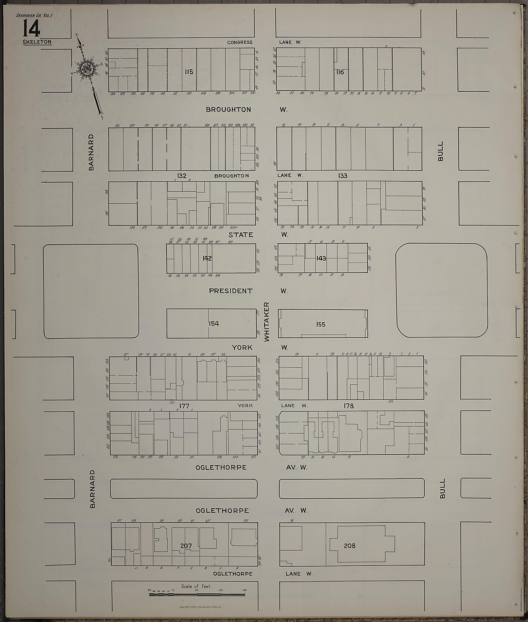 This old map of Savannah, Chatham County, Georgia was created by Sanborn Map Company in 1916