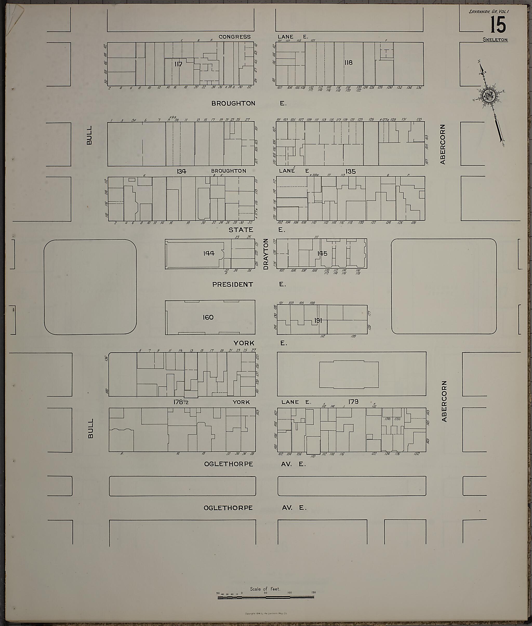 This old map of Savannah, Chatham County, Georgia was created by Sanborn Map Company in 1916