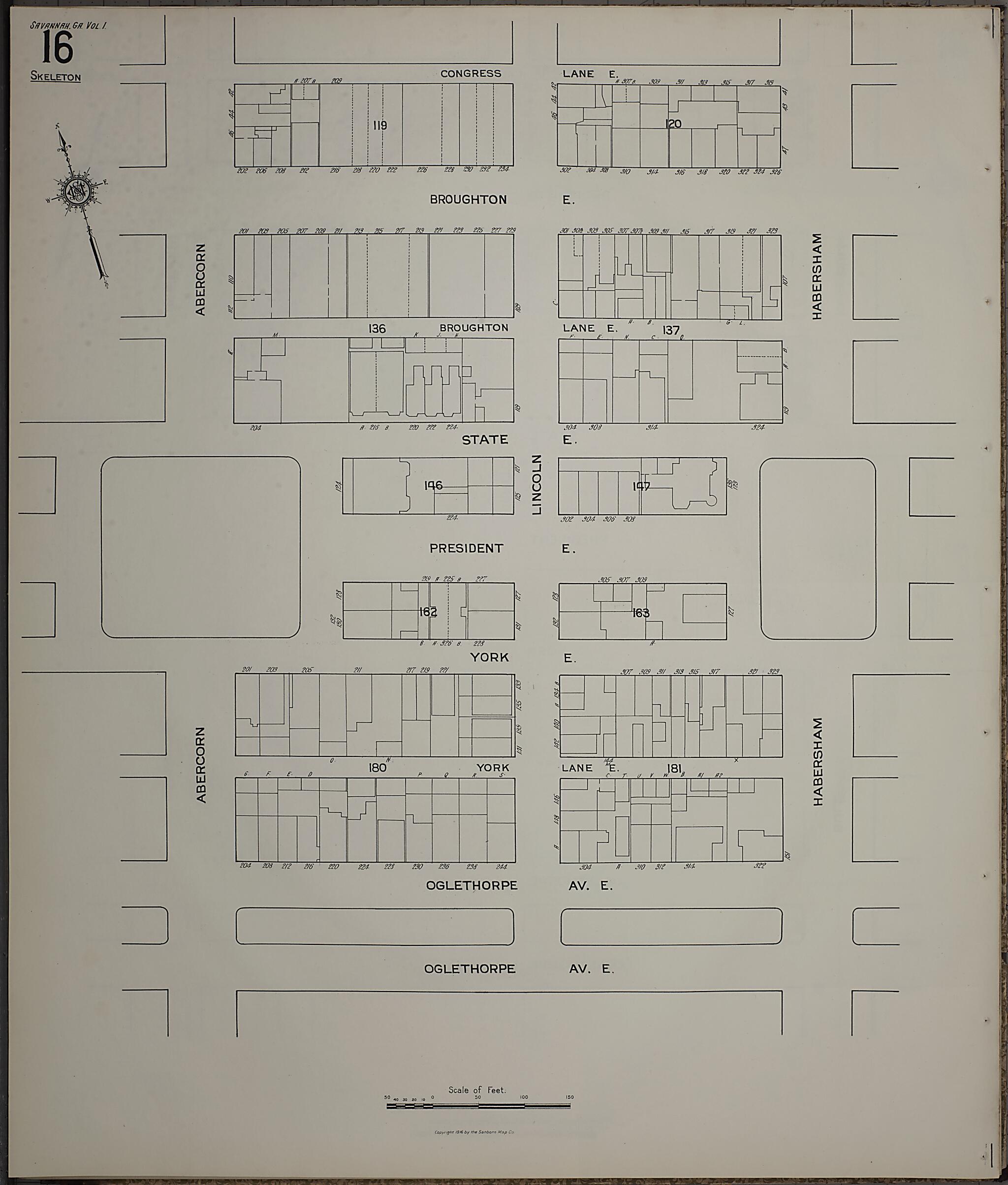 This old map of Savannah, Chatham County, Georgia was created by Sanborn Map Company in 1916