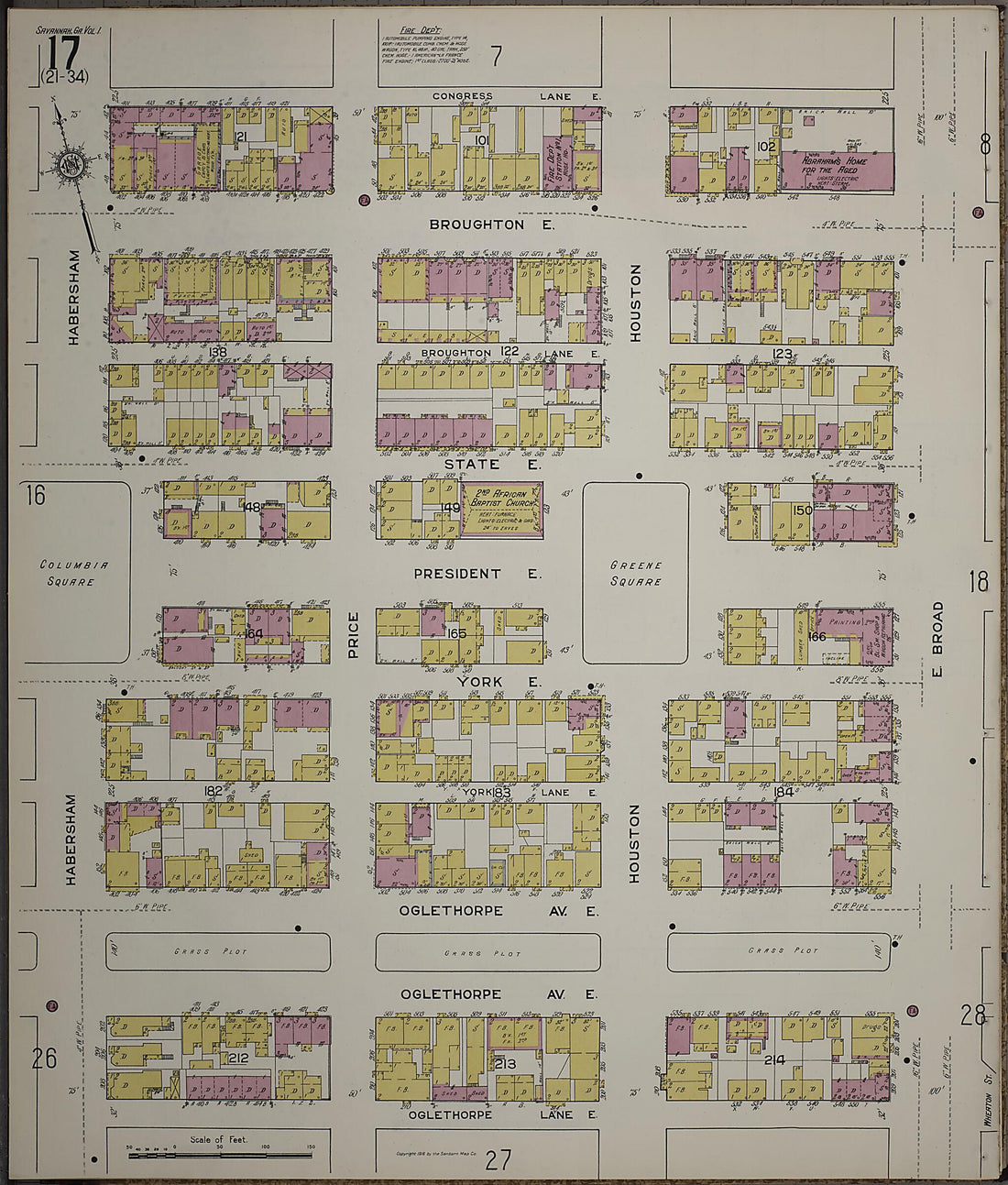 This old map of Savannah, Chatham County, Georgia was created by Sanborn Map Company in 1916