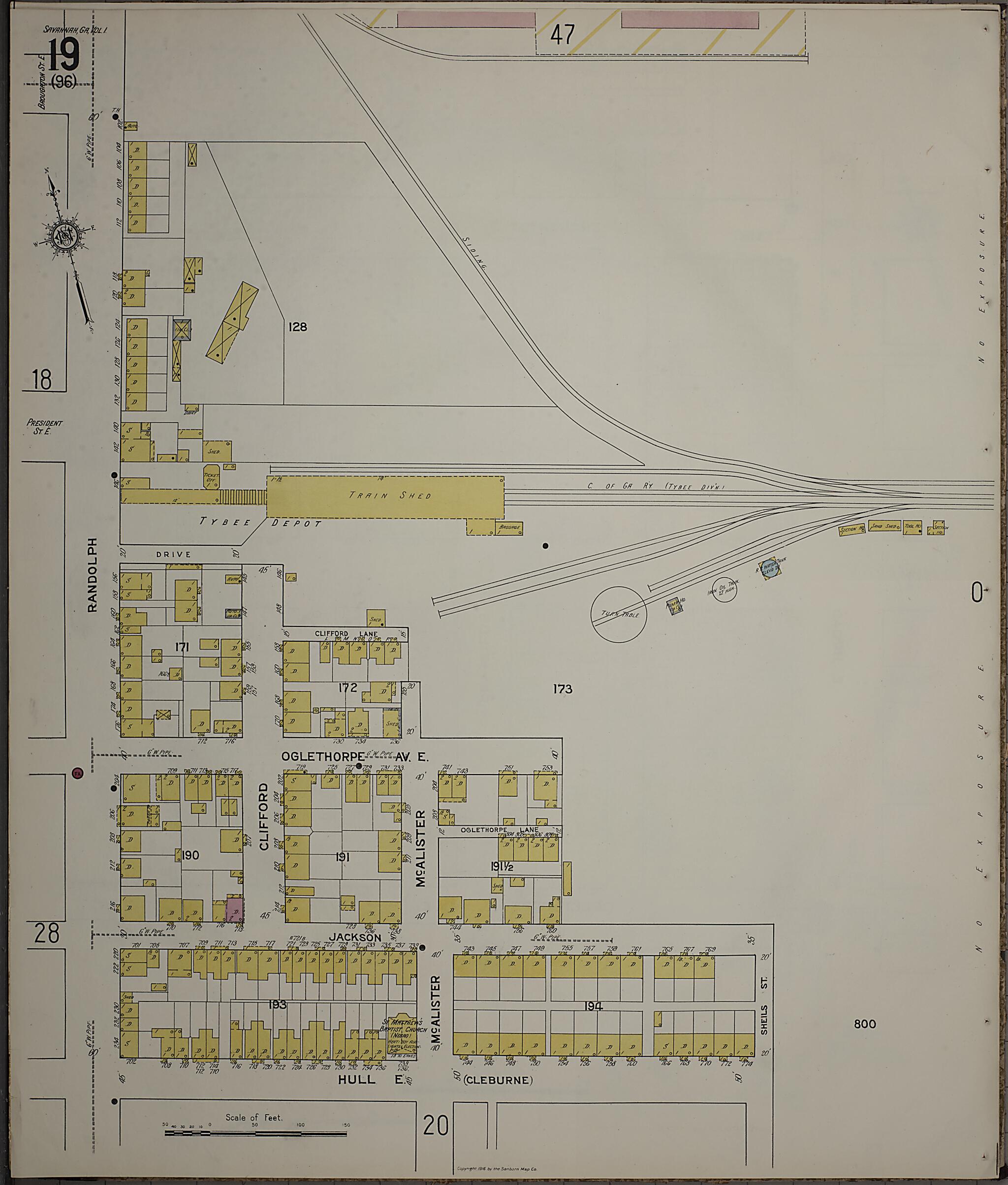 This old map of Savannah, Chatham County, Georgia was created by Sanborn Map Company in 1916