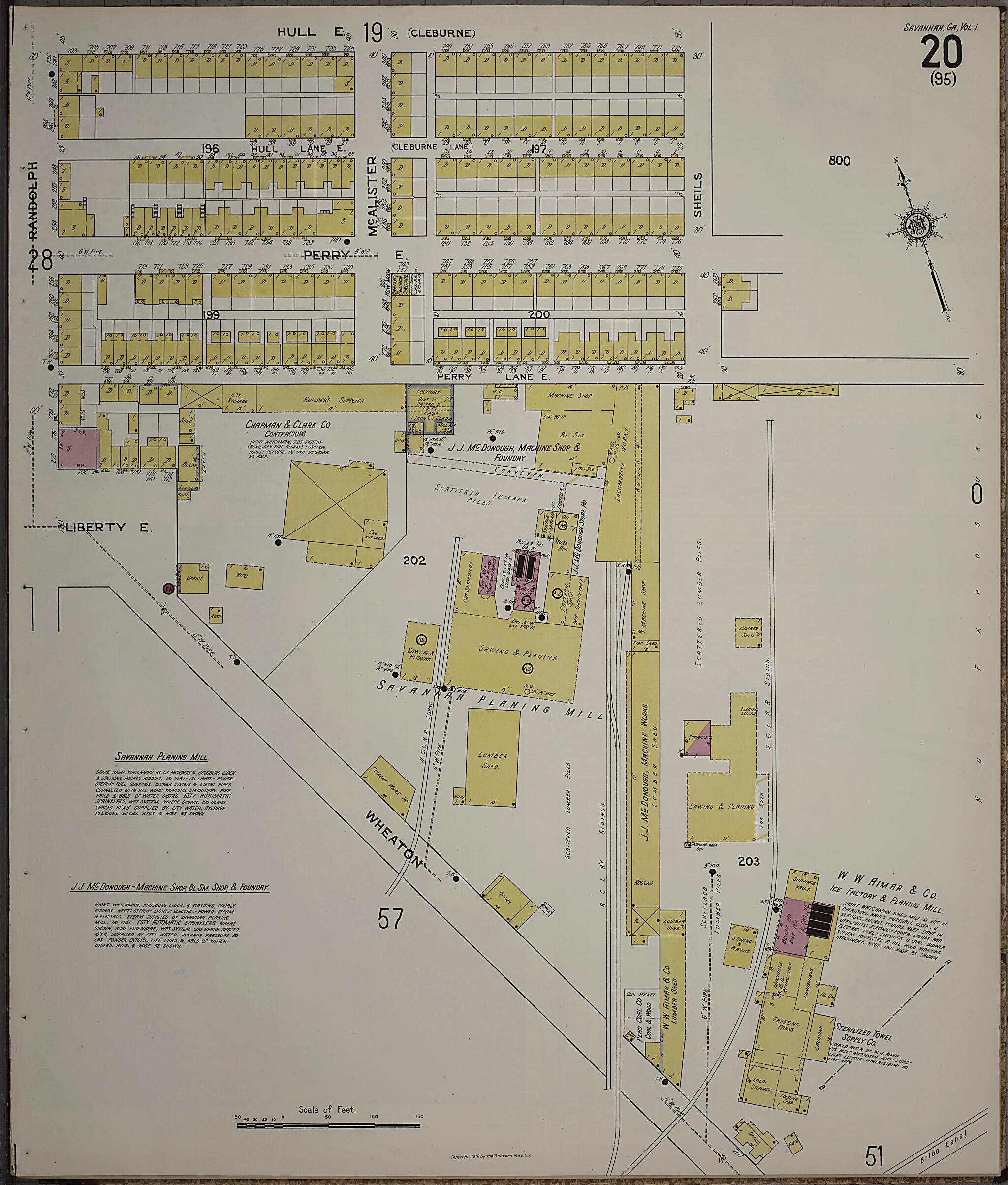 This old map of Savannah, Chatham County, Georgia was created by Sanborn Map Company in 1916