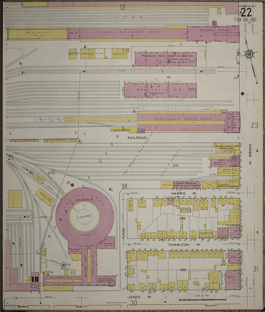 This old map of Savannah, Chatham County, Georgia was created by Sanborn Map Company in 1916