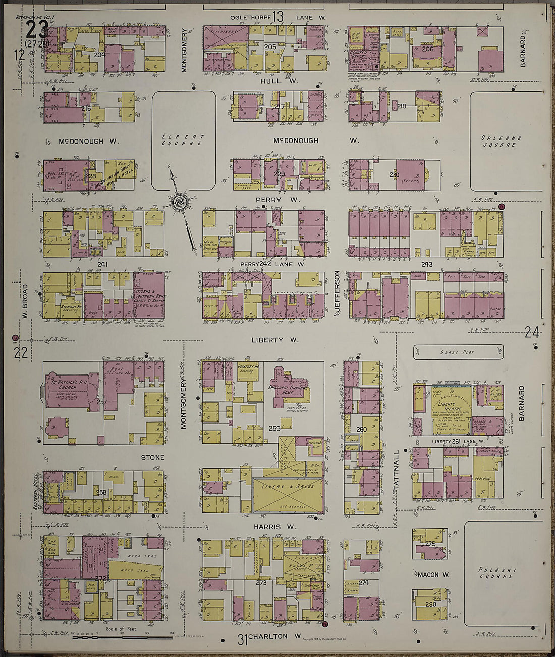 This old map of Savannah, Chatham County, Georgia was created by Sanborn Map Company in 1916